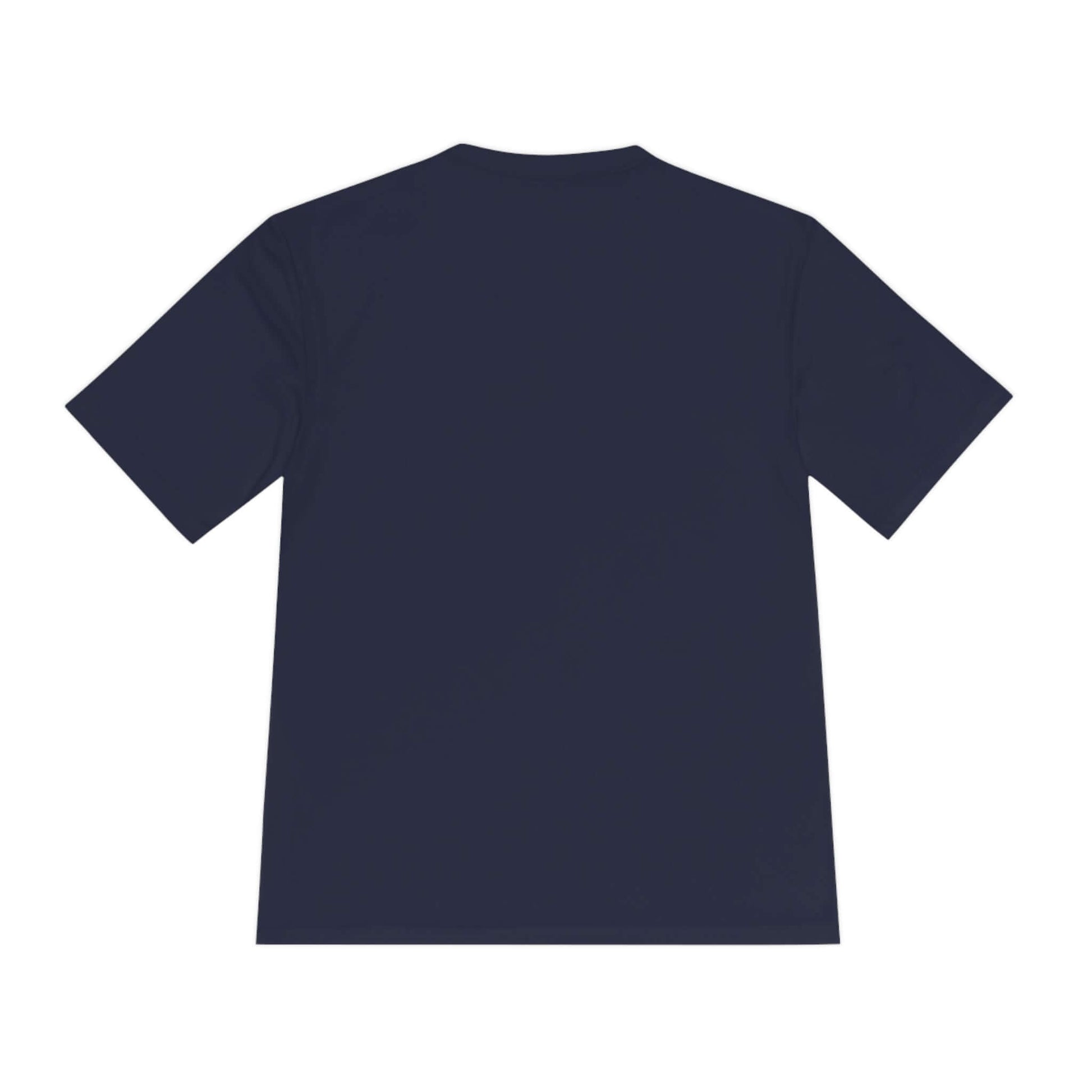 Back view of navy 'No Mercy' Pickleball Series Performance T-Shirt, designed for moisture-wicking comfort in 100% polyester.
