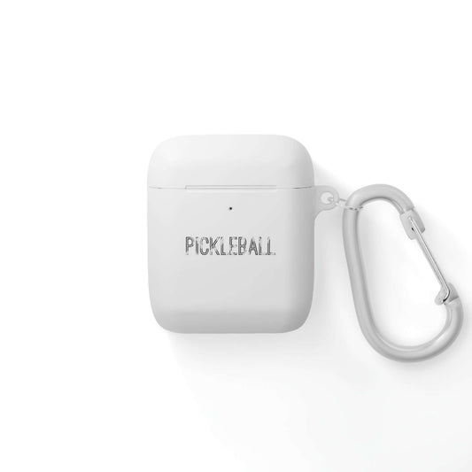 Pickleball AirPods case cover with metal carabiner, offering protection and convenience for sports enthusiasts.