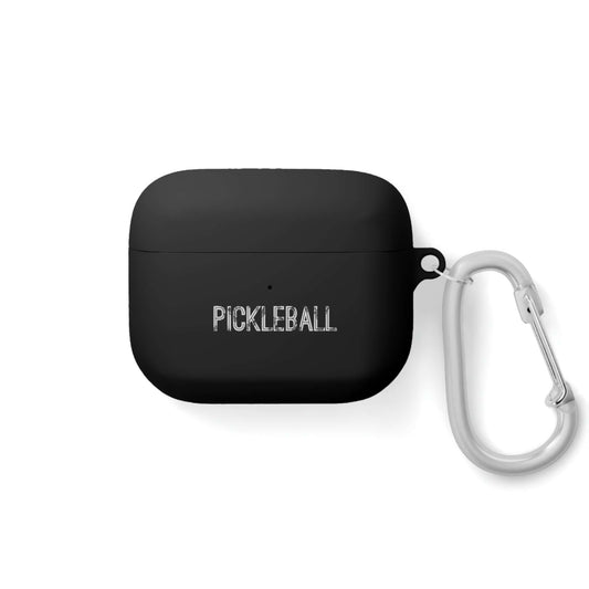 Custom black AirPods Pro case cover with pickleball design and metal carabiner for secure and stylish portability.
