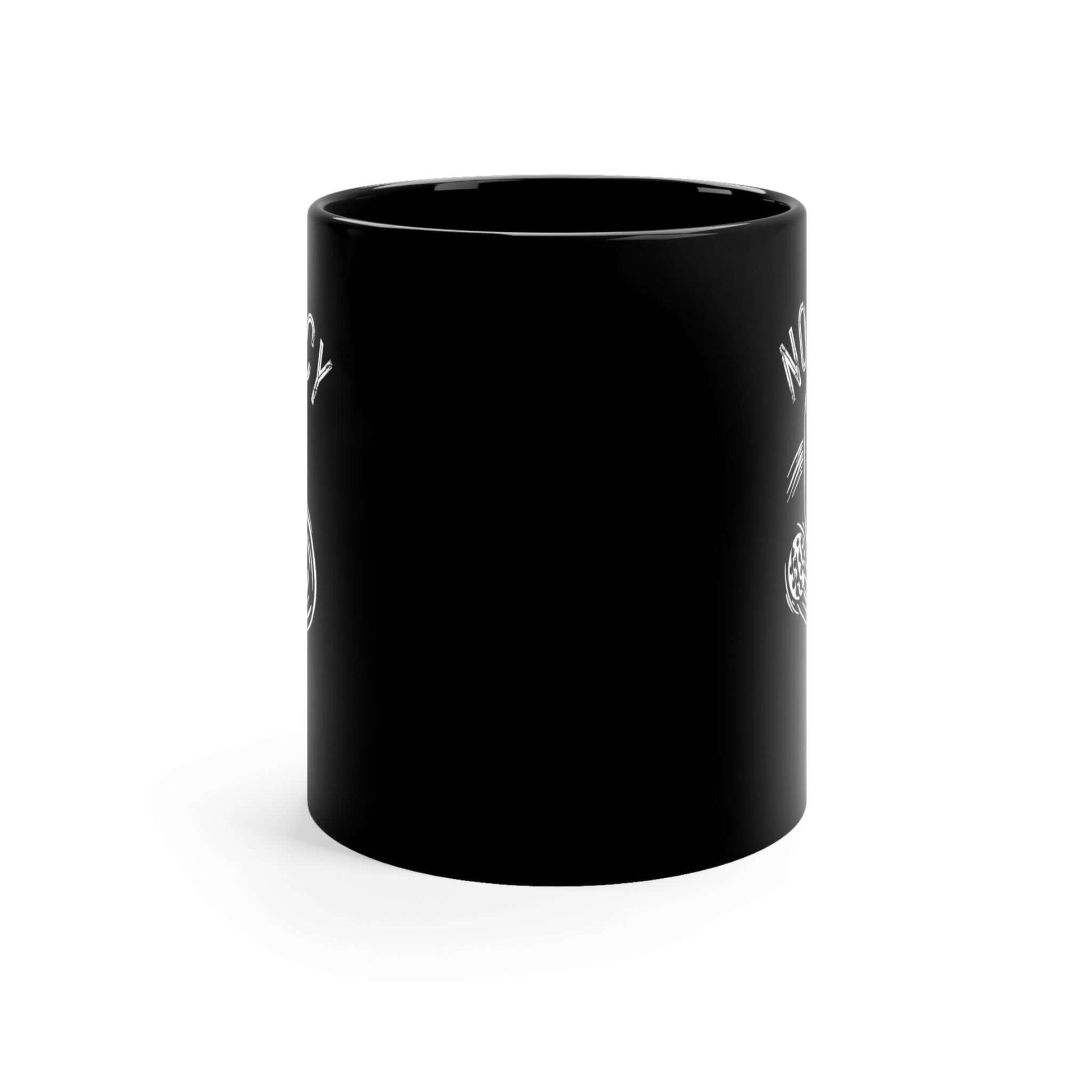 Black No Mercy Pickleball ceramic mug with white design, 11oz capacity, BPA and Lead-free, microwave and dishwasher safe.