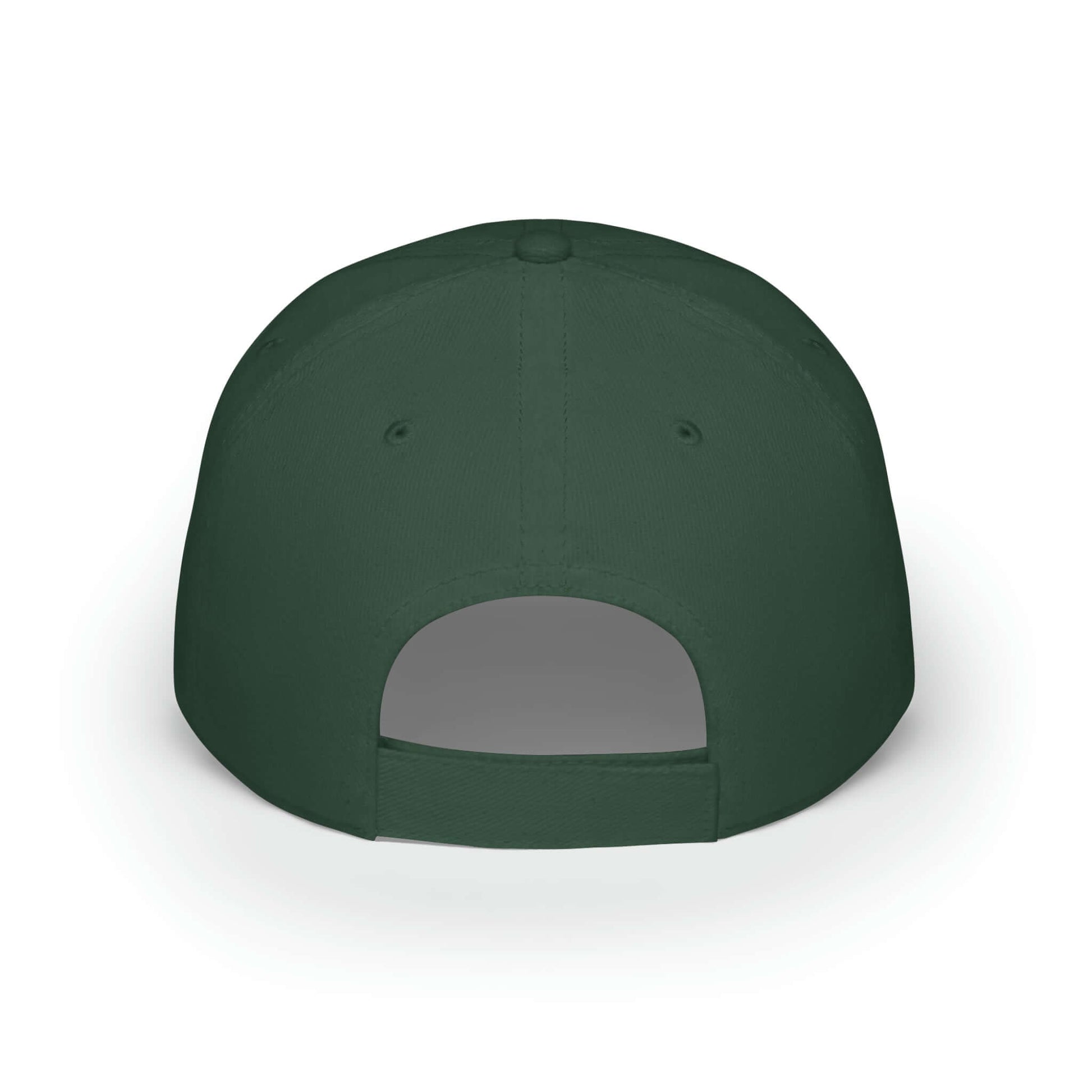 Back view of No Mercy Pickleball Series low-profile green baseball cap with adjustable strap, showcasing sleek design.