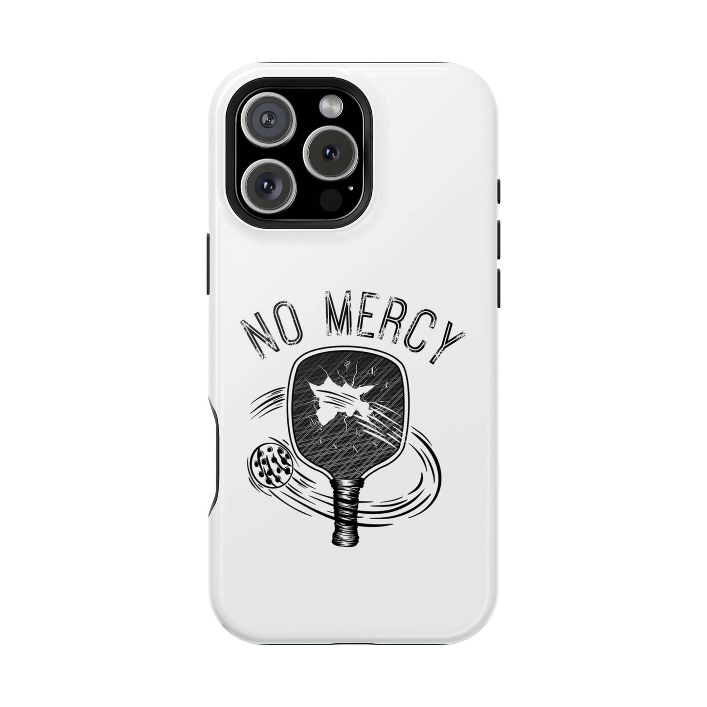 No Mercy Pickleball MagSafe tough dual-layer iPhone case with paddle design and impact-resistant polycarbonate shell.