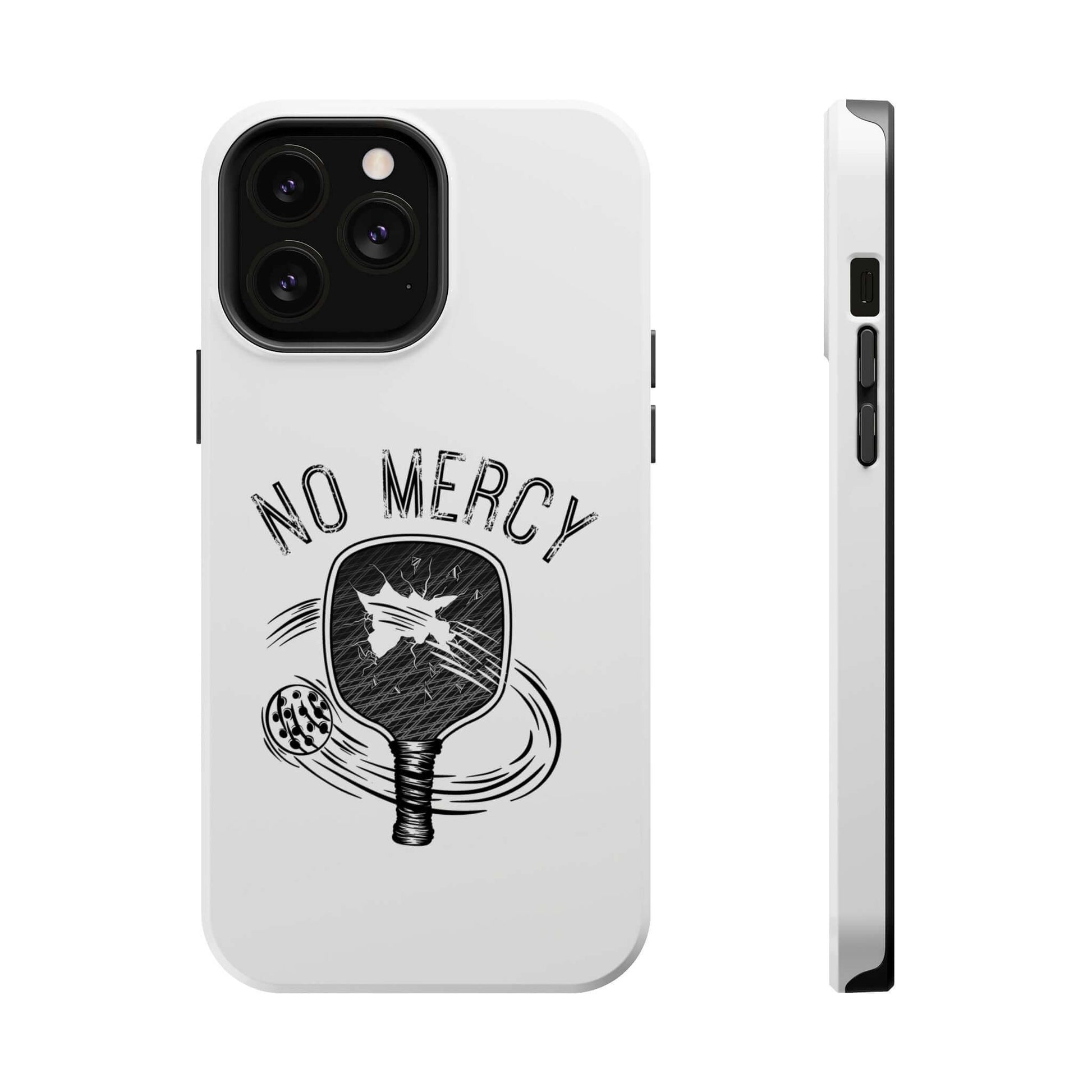 No Mercy Pickleball MagSafe iPhone Case, dual-layer protection with paddle design, tough polycarbonate and black TPU lining.