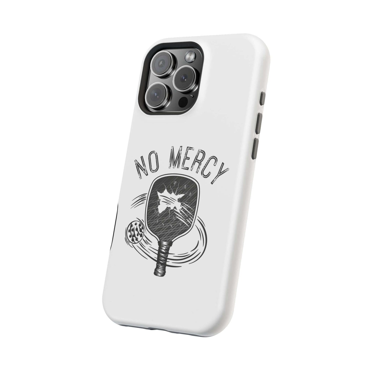 No Mercy Pickleball Series MagSafe Tough Dual-Layer Phone Case for iPhone with paddle design, featuring durable polycarbonate shell.