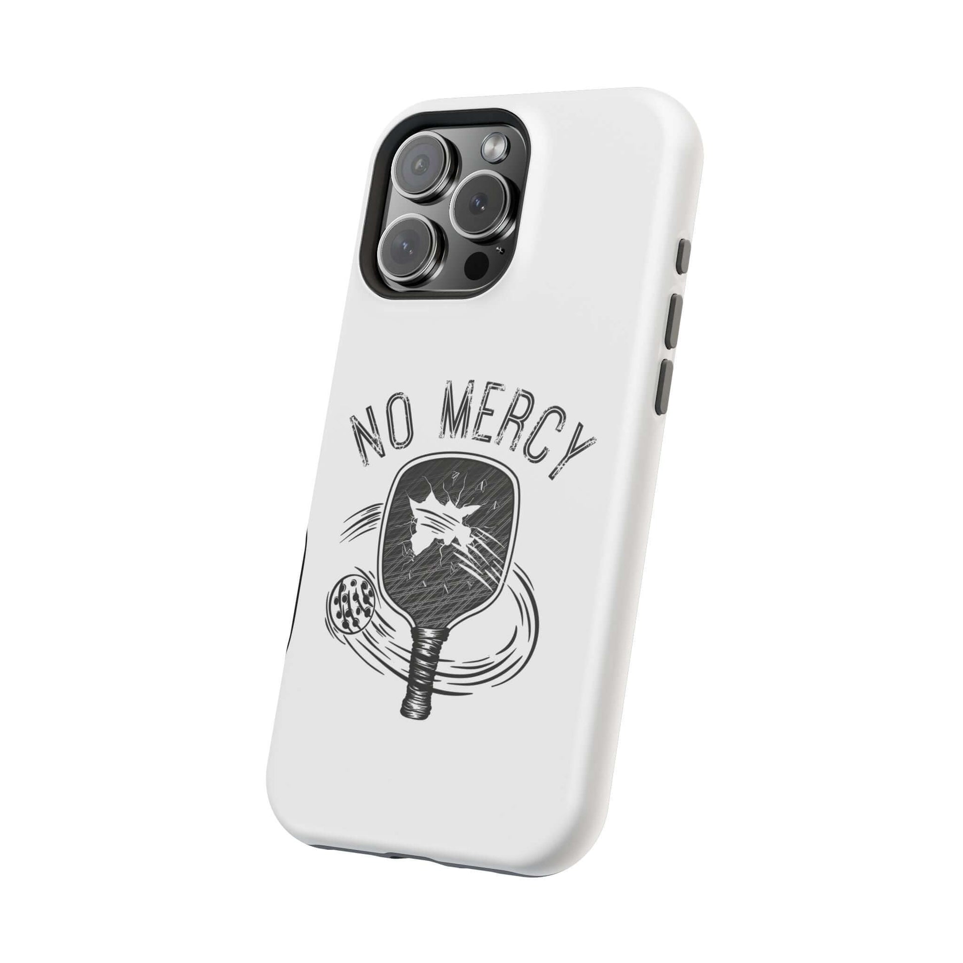 No Mercy Pickleball Series MagSafe Tough Dual-Layer Phone Case for iPhone with paddle design, featuring durable polycarbonate shell.