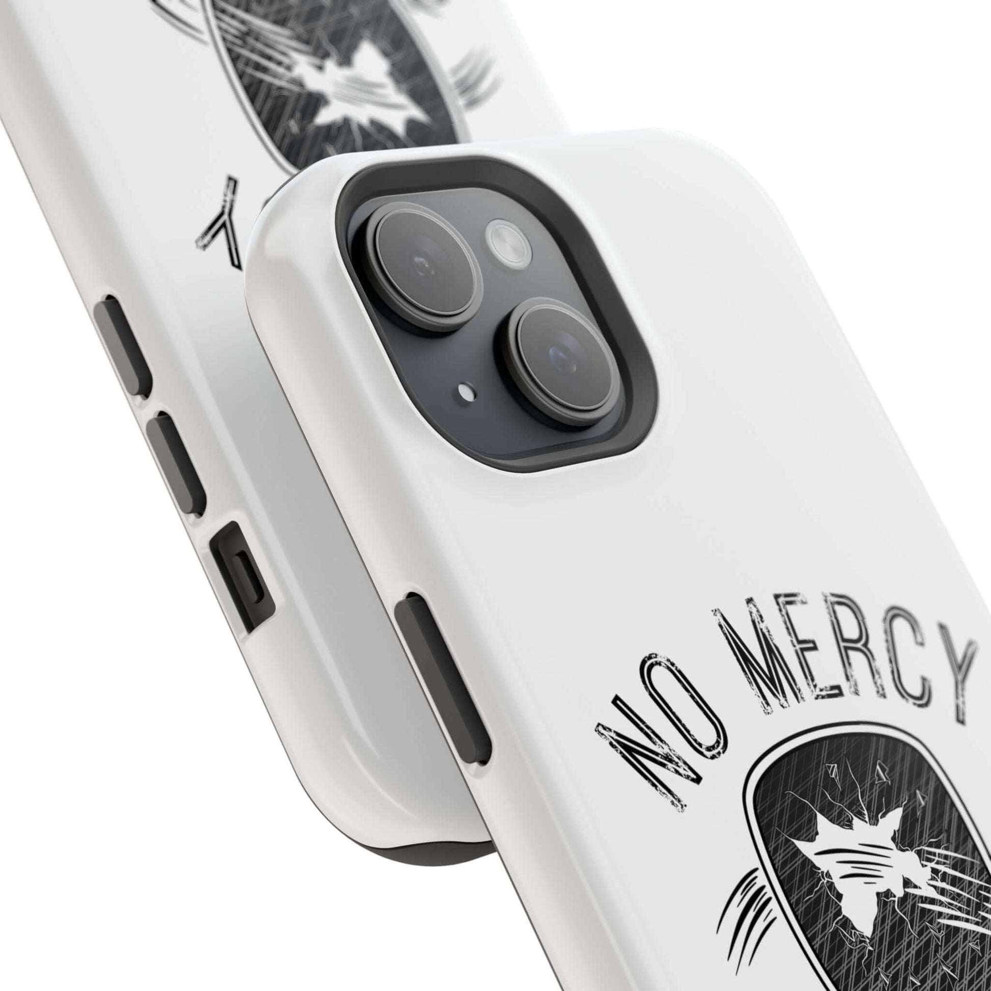No Mercy Pickleball MagSafe phone case for iPhone, featuring dual-layer design with polycarbonate and TPU for impact protection.