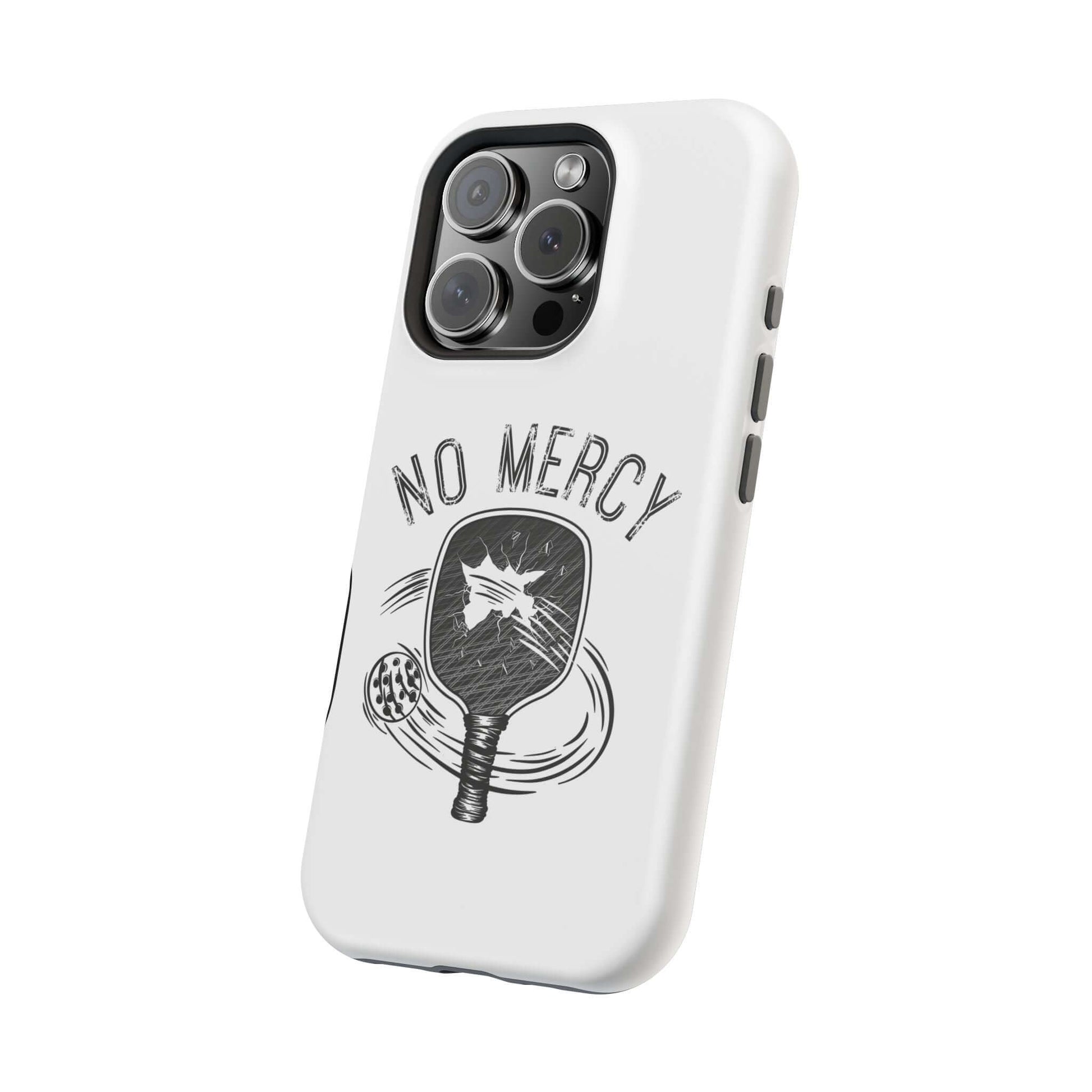 No Mercy Pickleball Series iPhone case with MagSafe, featuring a pickleball paddle design, tough dual-layer protection.
