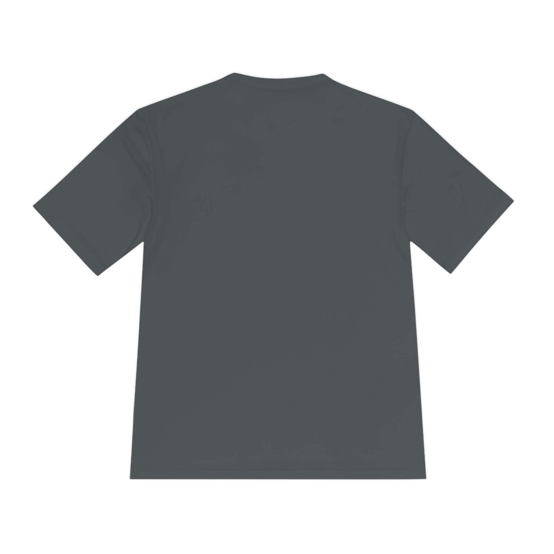 Back view of "No Mercy" Pickleball Series Performance T-Shirt in dark green, highlighting its moisture-wicking polyester fabric.