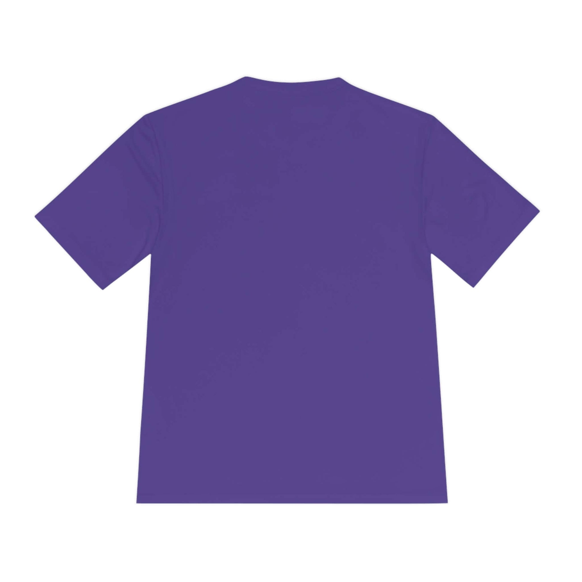 Back view of purple "No Mercy" Pickleball Series Performance T-Shirt, made with moisture-wicking polyester for ultimate comfort and style.