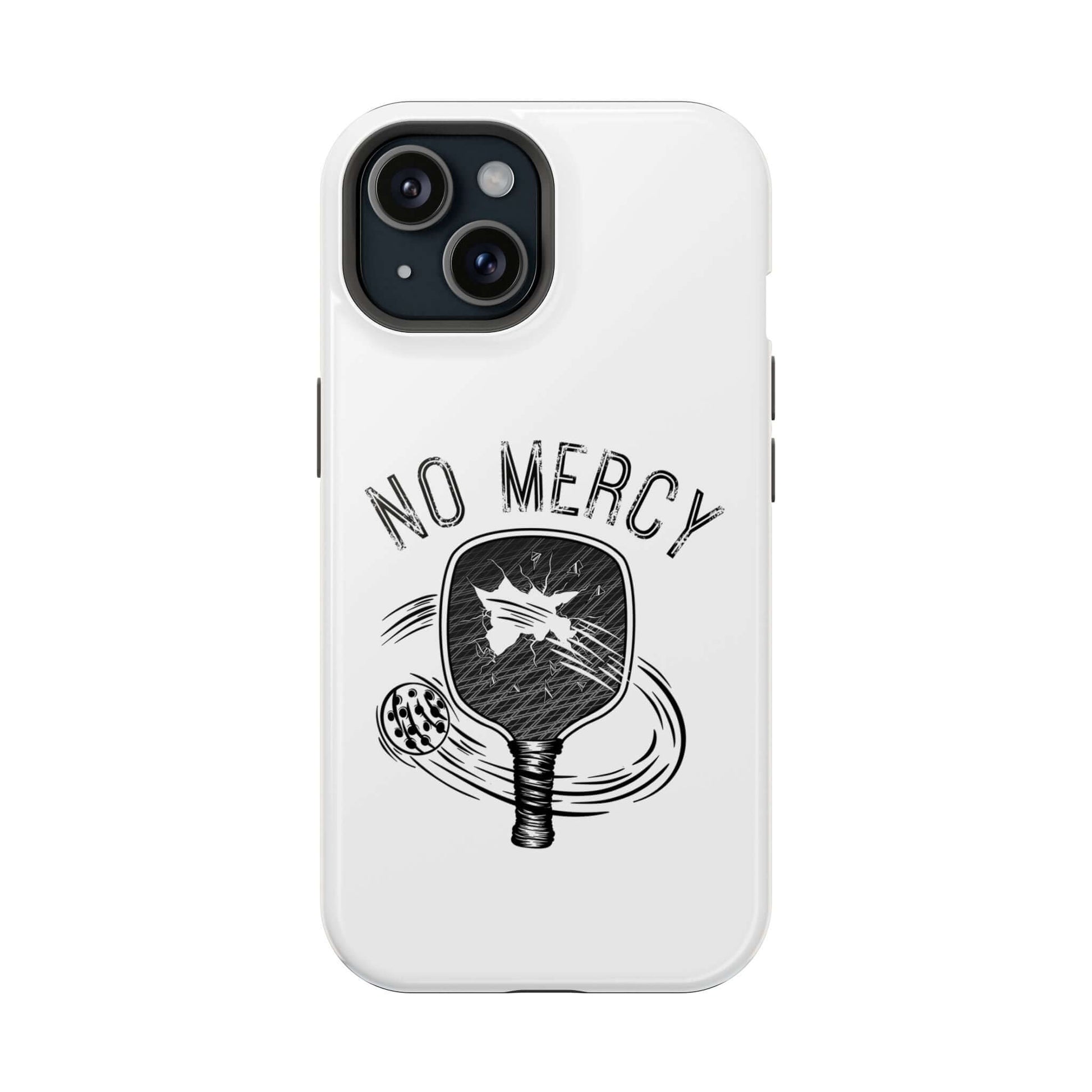 No Mercy Pickleball MagSafe iPhone case with durable polycarbonate shell and stylish pickleball design.
