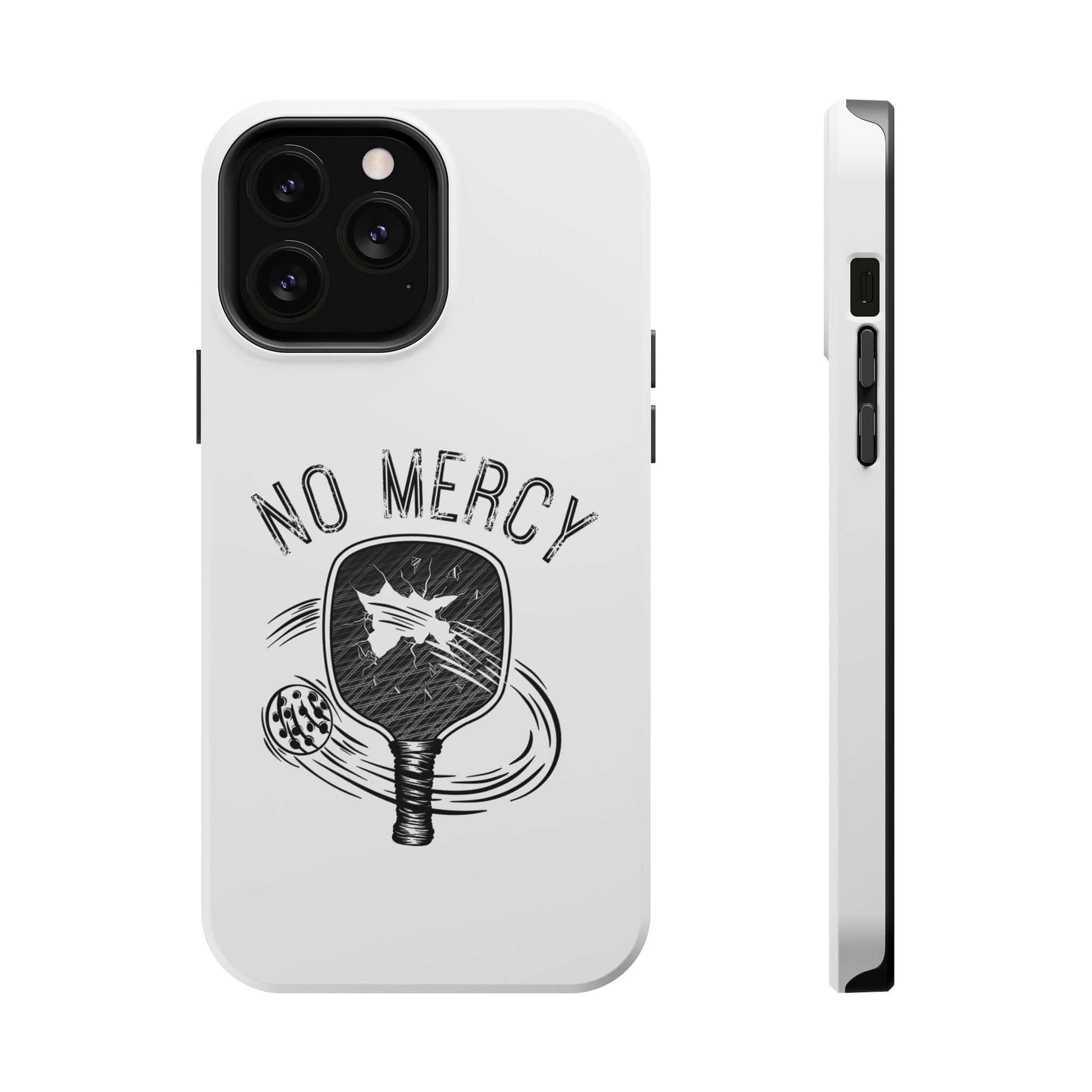 No Mercy Pickleball MagSafe iPhone Case with graphic, dual-layer protection, polycarbonate shell, and TPU lining.