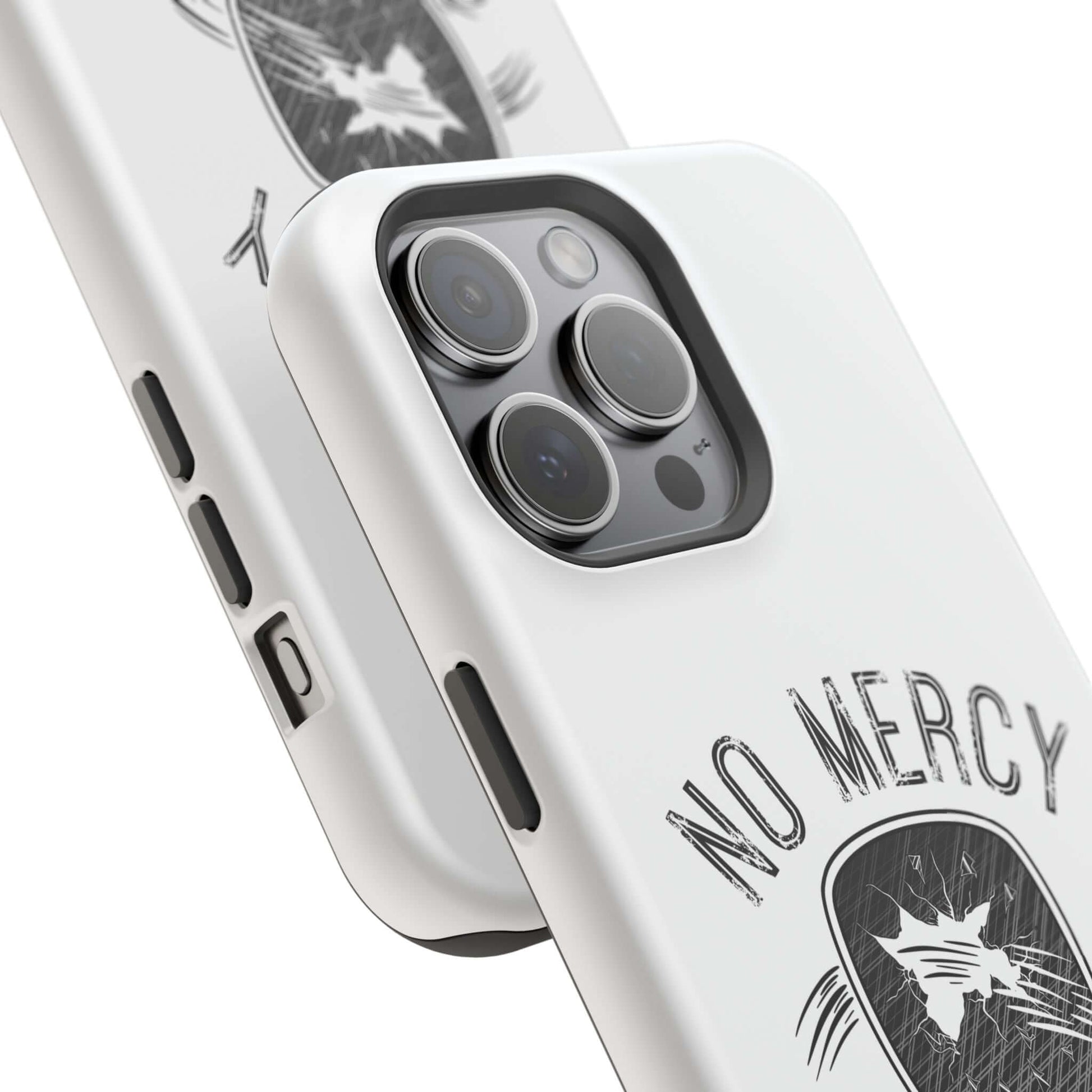 "No Mercy Pickleball MagSafe Tough iPhone Case with impact-resistant dual-layer design, featuring black TPU and polycarbonate shell."