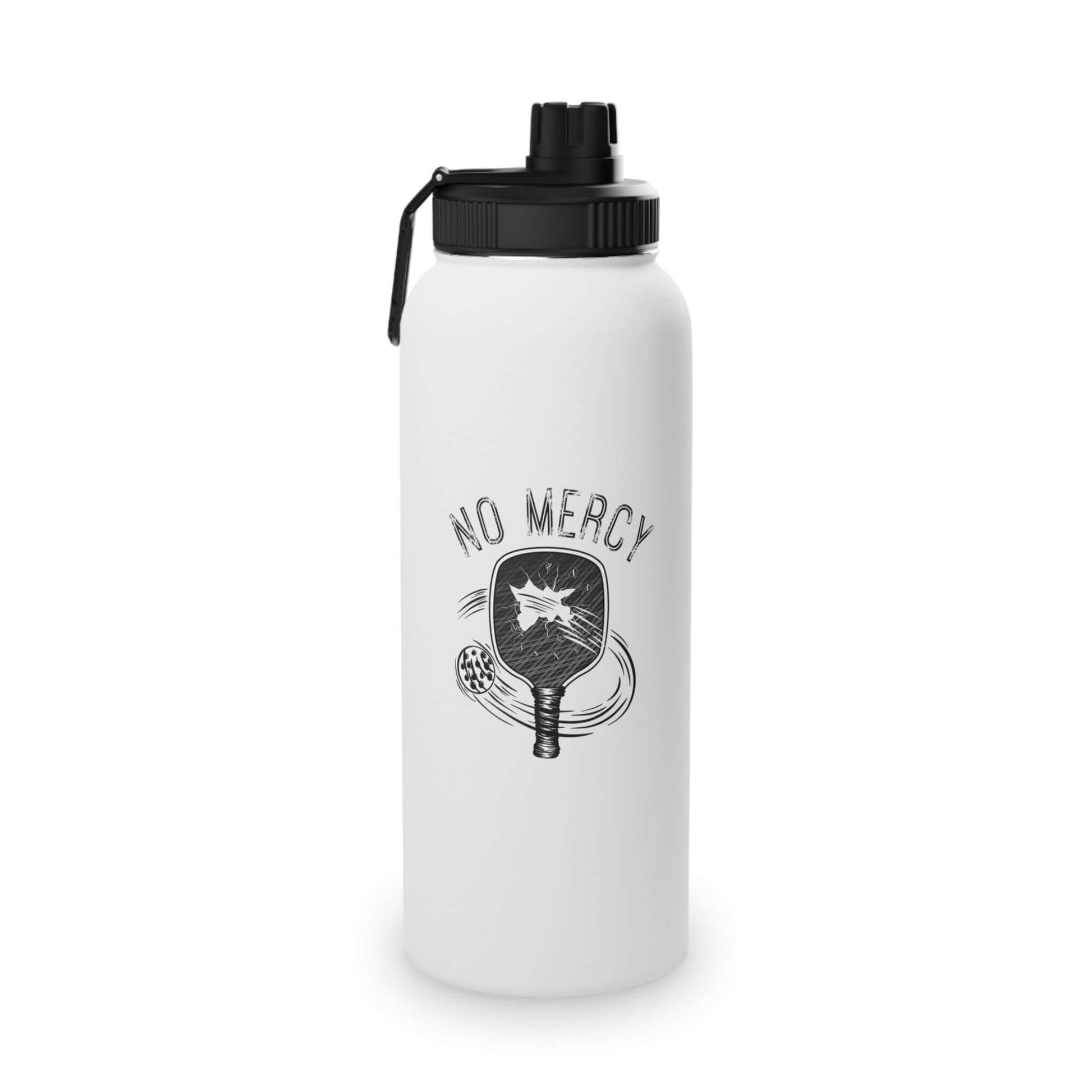 "No Mercy Pickleball stainless steel water bottle with sports lid, ideal for hydration during sports and outdoor adventures."