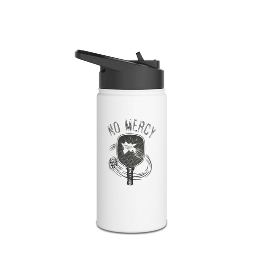 "No Mercy Pickleball Series stainless steel water bottle with standard lid, featuring sleek design for sports hydration."