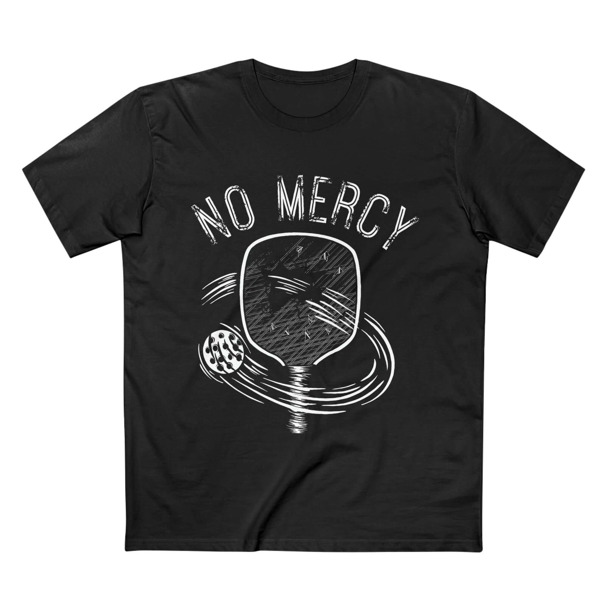 No Mercy Pickleball Series T-Shirt with paddle and ball graphic, symbolizing competitive spirit and passion for the sport.