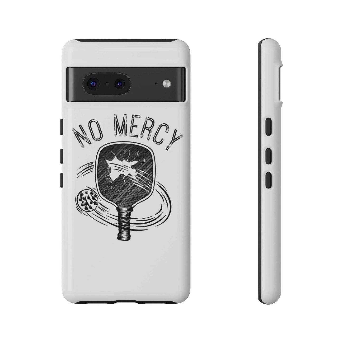 "No Mercy Pickleball Tough Phone Case for Google Pixel with paddle and ball design"