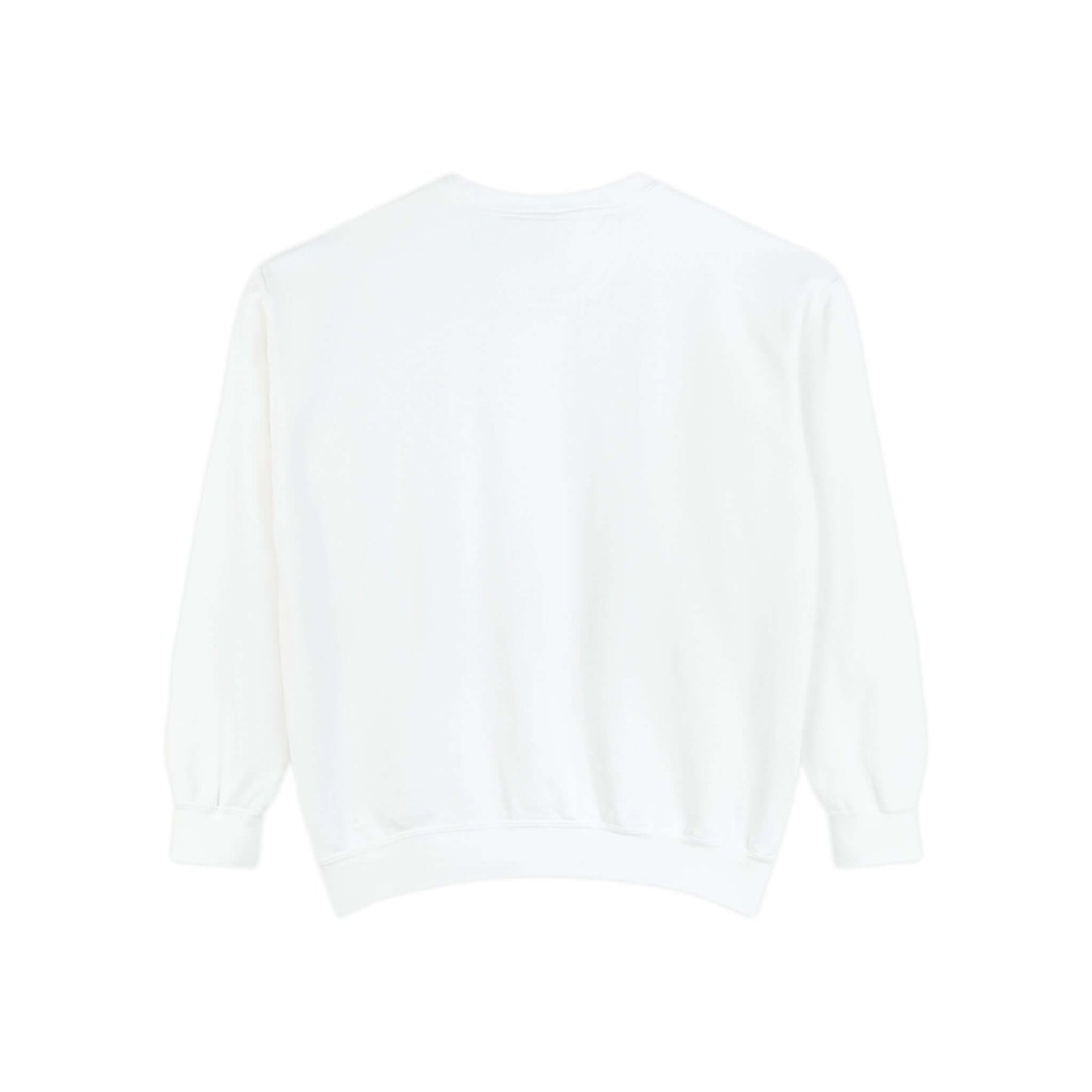 Unisex garment-dyed sweatshirt in white, back view, ideal for pickleball enthusiasts seeking luxury and comfort on and off the court.