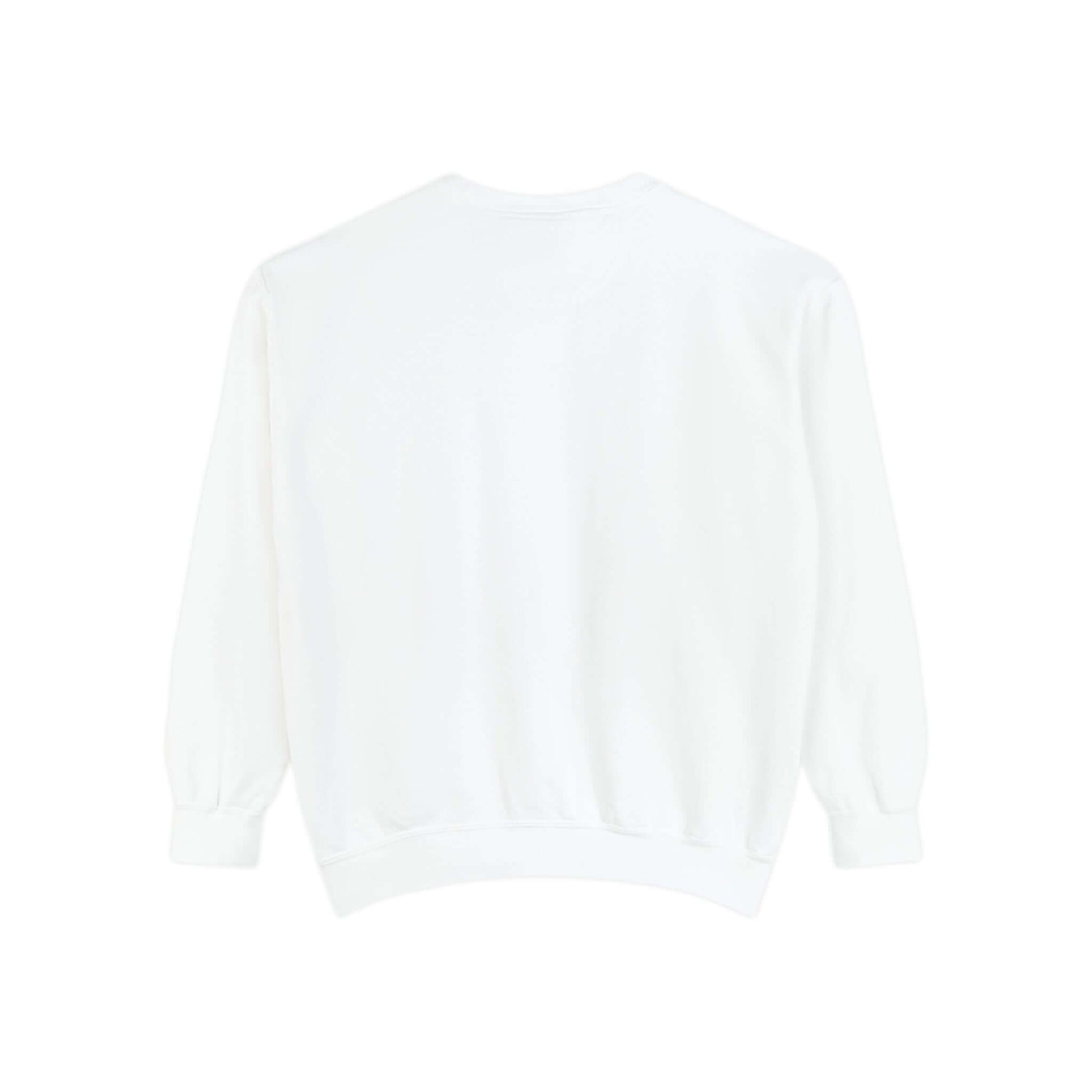 Unisex garment-dyed sweatshirt in white, back view, ideal for pickleball enthusiasts seeking luxury and comfort on and off the court.