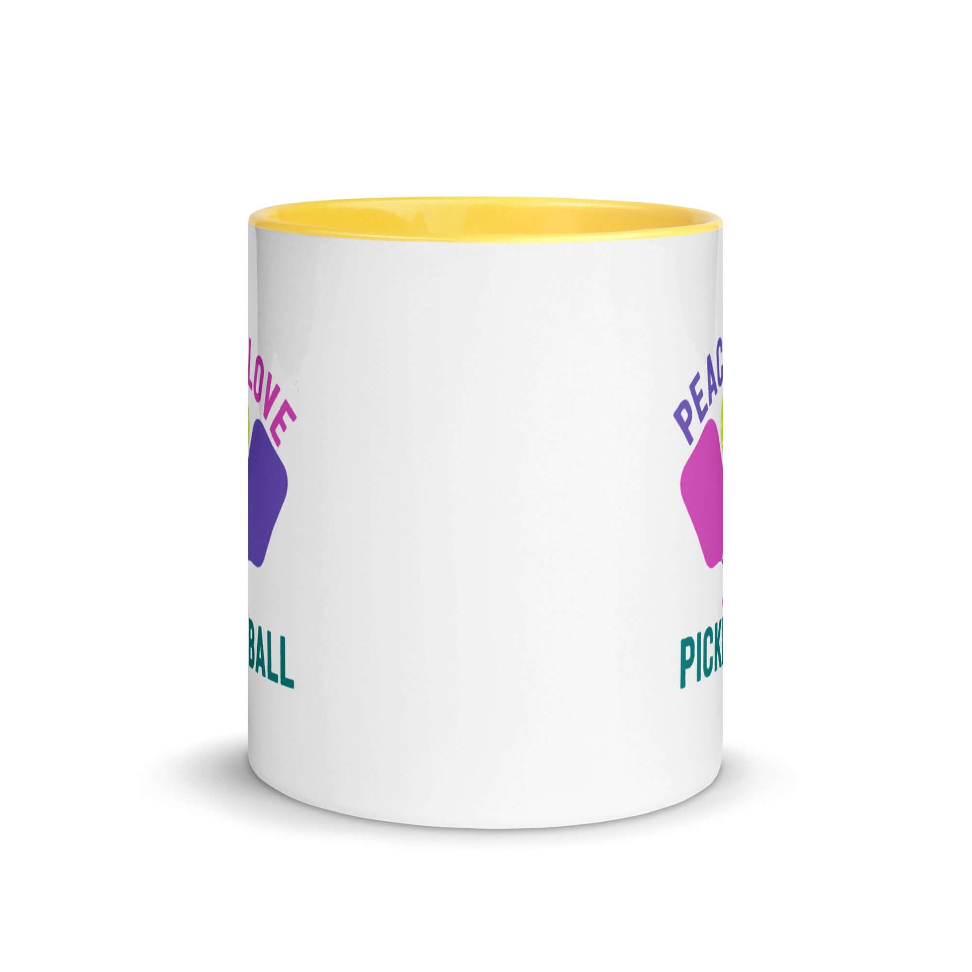 Peace, Love, Pickleball Mug with accent color, perfect for pickleball enthusiasts.