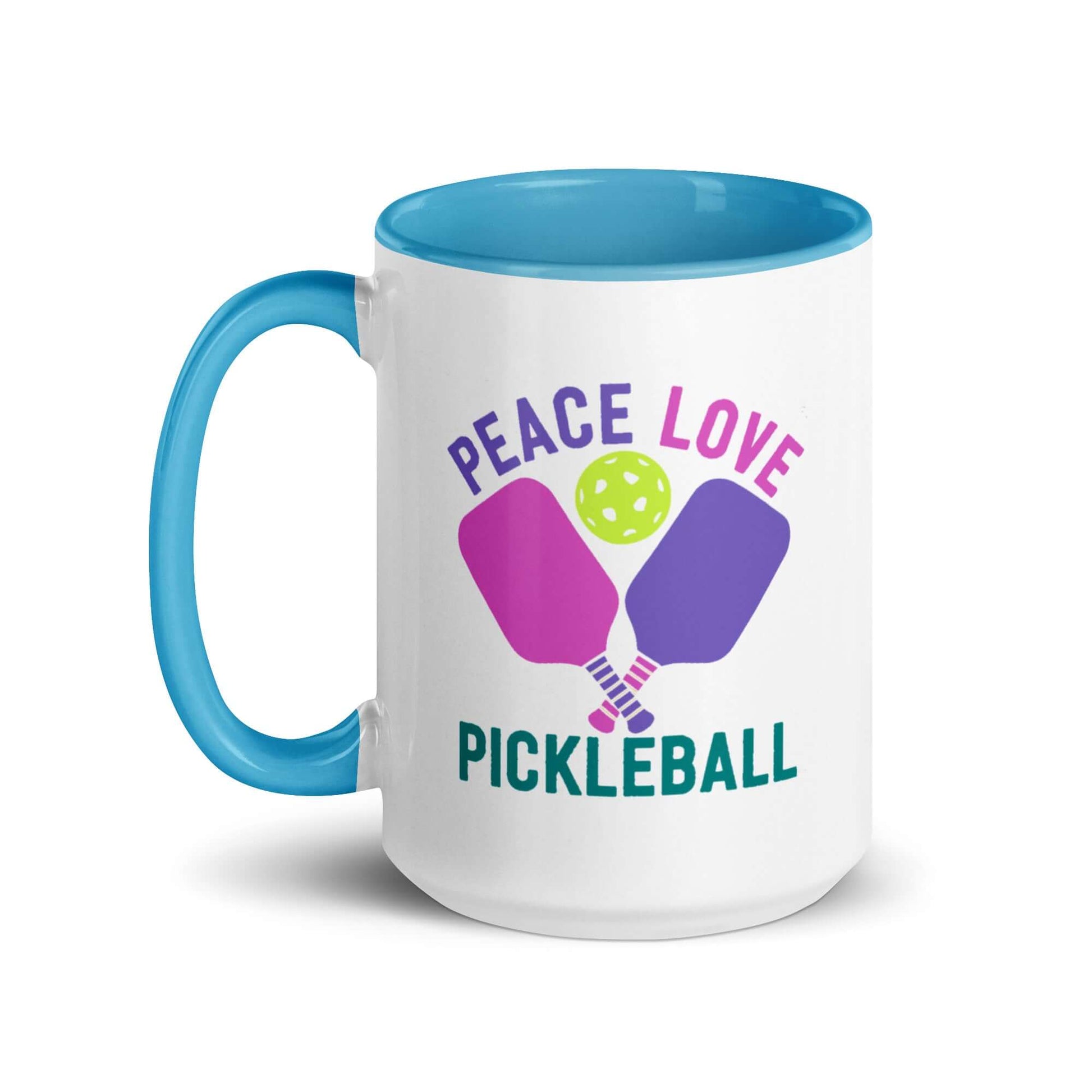 Peace Love Pickleball mug with accent color, perfect for sipping coffee or tea after games.