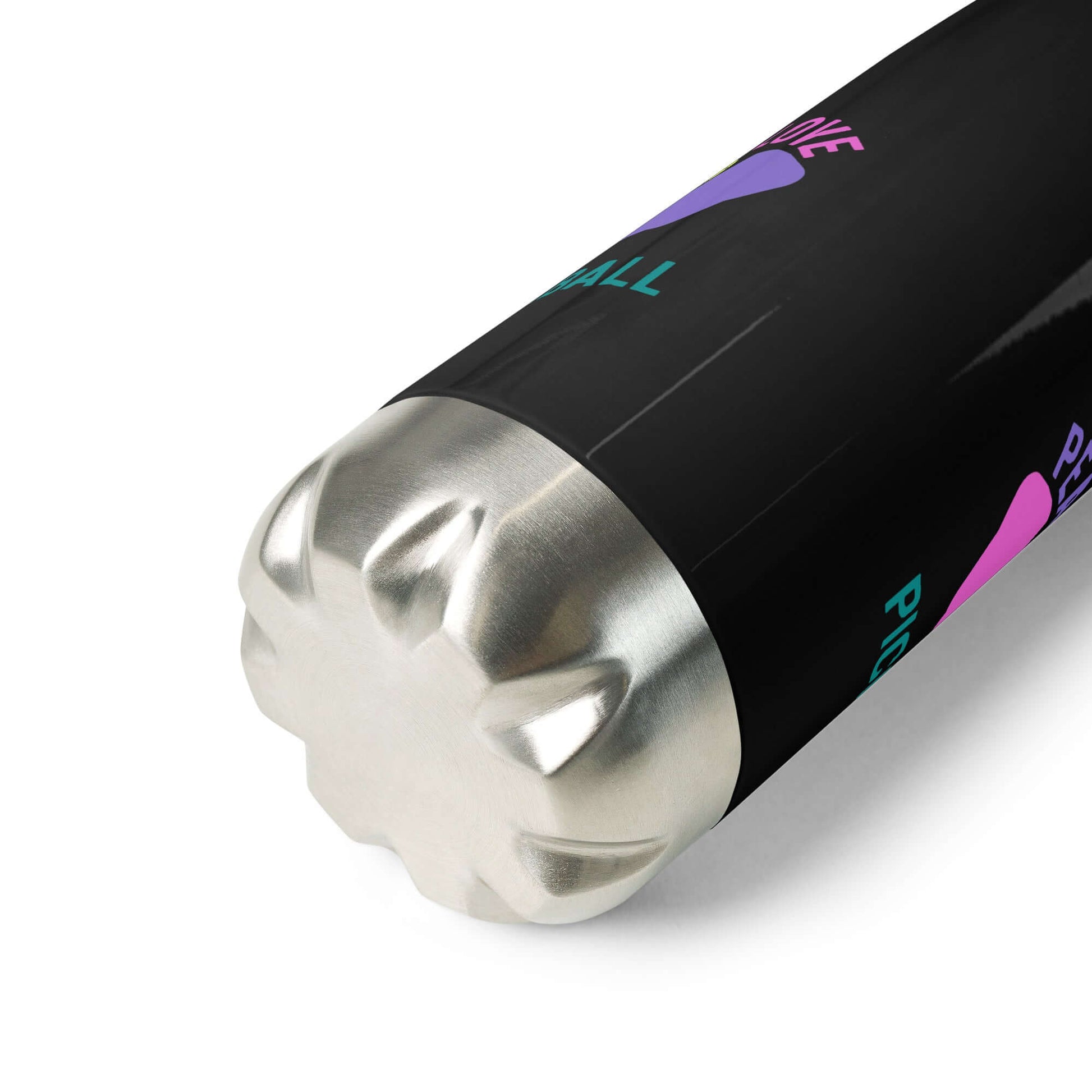 Bottom view of the Peace, Love, Pickleball Stainless Steel Water Bottle showcasing its stylish design.