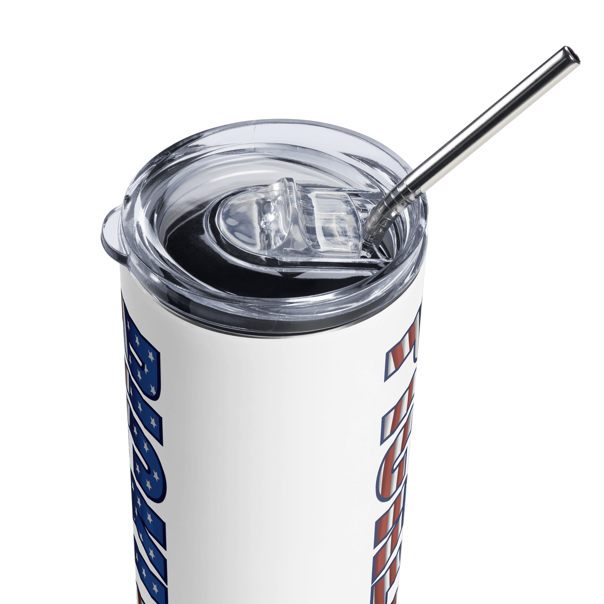 Stainless steel tumbler with American flag design and reusable straw for pickleball enthusiasts.