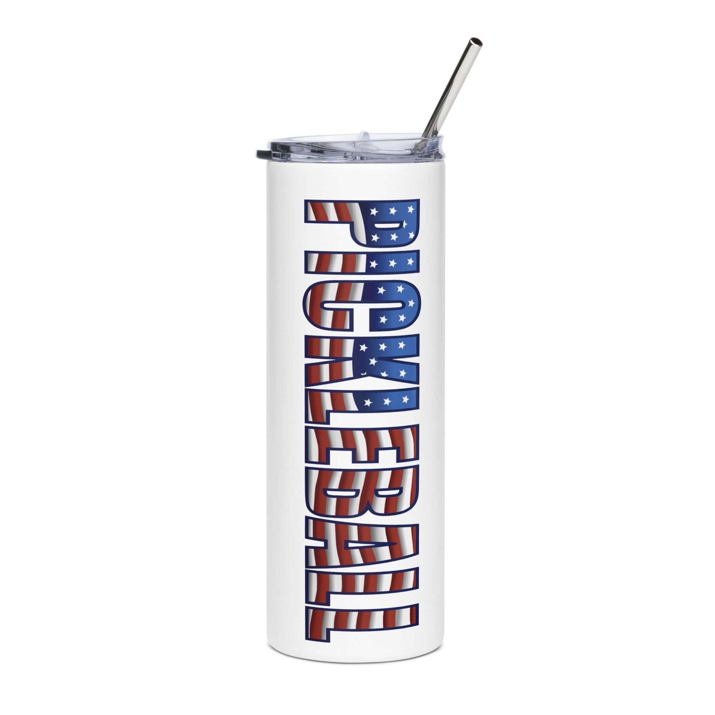 Pickleball American Flag Series Stainless Steel Tumbler 20oz with patriotic design and straw