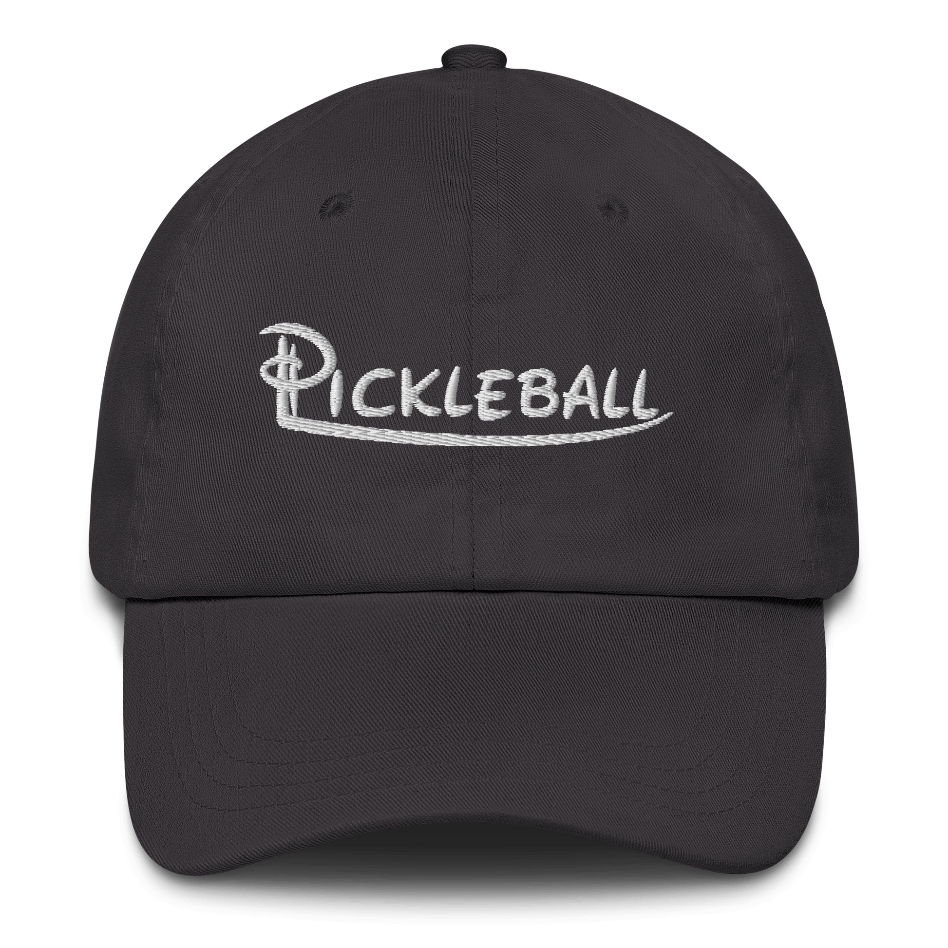 Low profile black pickleball hat with embroidered logo and adjustable strap.