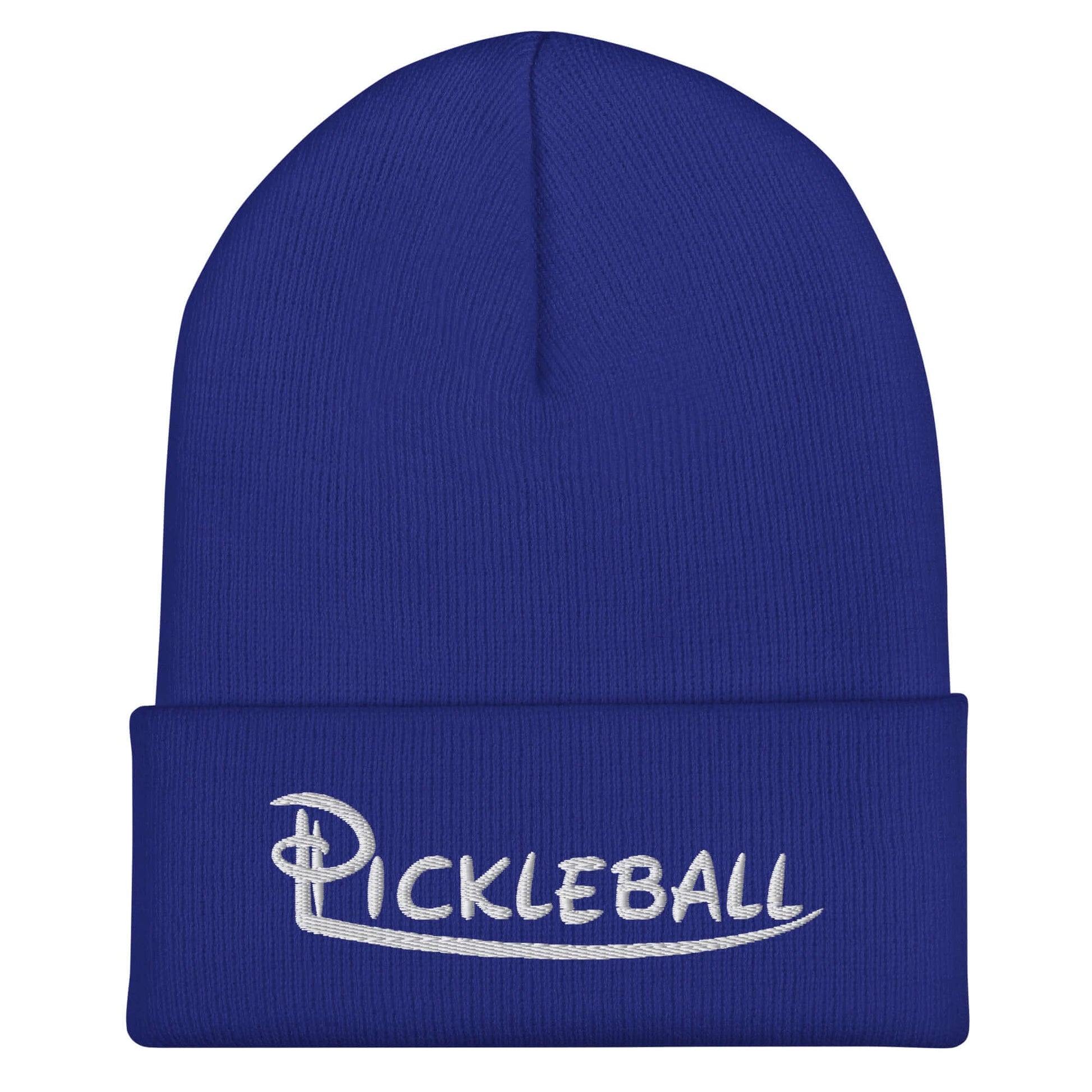 Pickleball embroidered cuffed beanie in blue, showcasing a stylish design for pickleball enthusiasts, made from 100% Turbo Acrylic.