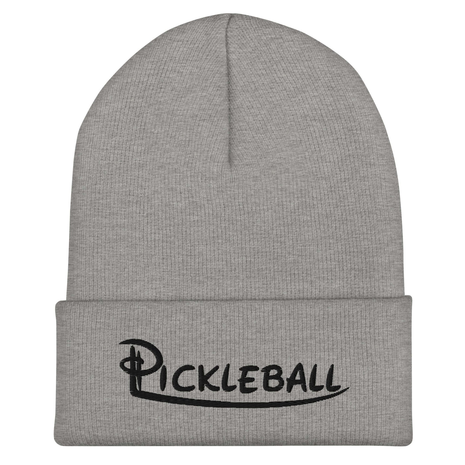 Gray pickleball embroidered cuffed beanie made from 100% Turbo Acrylic, ideal for style and warmth on and off the court.