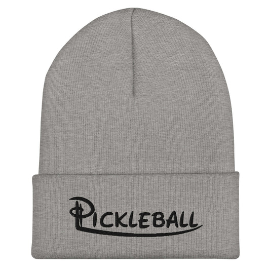 Gray pickleball embroidered cuffed beanie made from 100% Turbo Acrylic, ideal for style and warmth on and off the court.