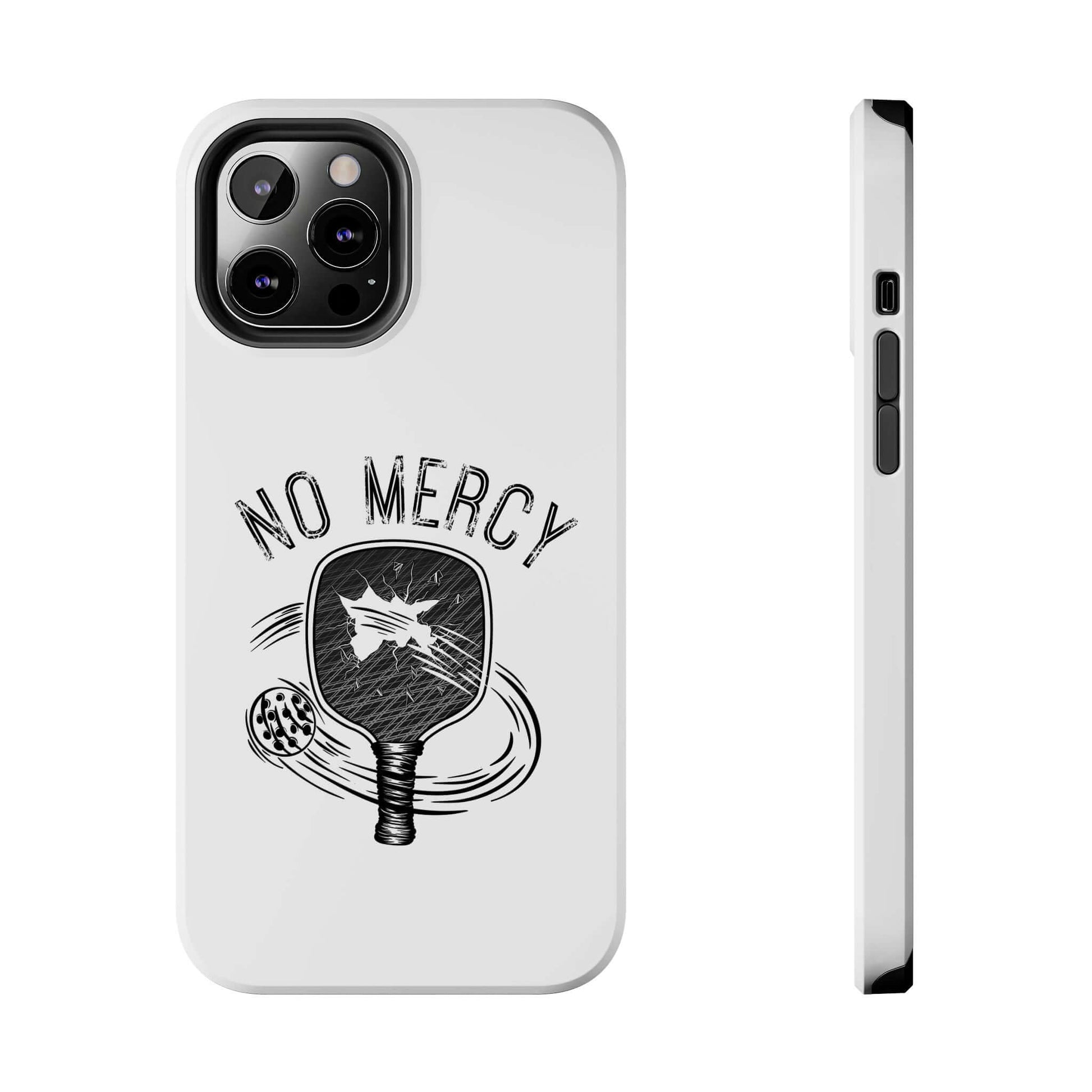 "No Mercy Pickleball Series Tough Dual-Layer Phone Case for iPhone with paddle design"