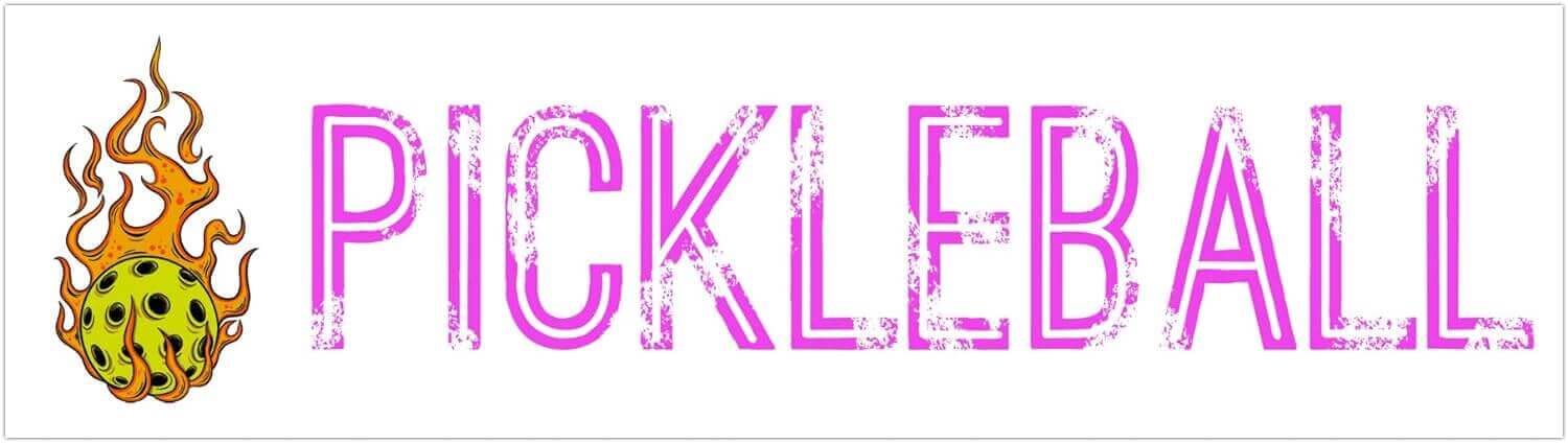 Colorful PICKLEBALL graphic with flames and a pickleball design, perfect for pickleball enthusiasts.