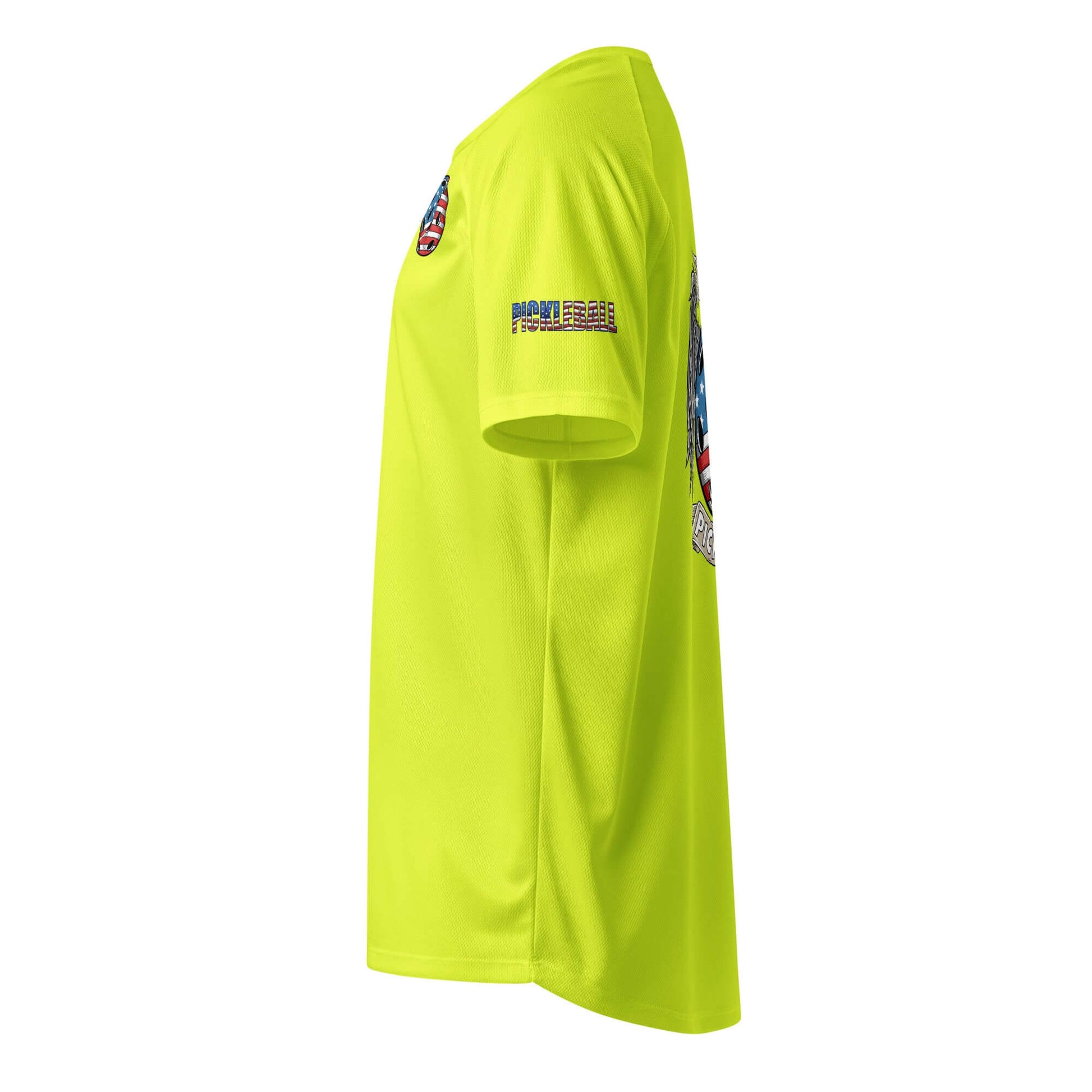Pickleball Ultimate American Dream Series Unisex Sports Shirt in bright yellow side view with moisture-wicking fabric