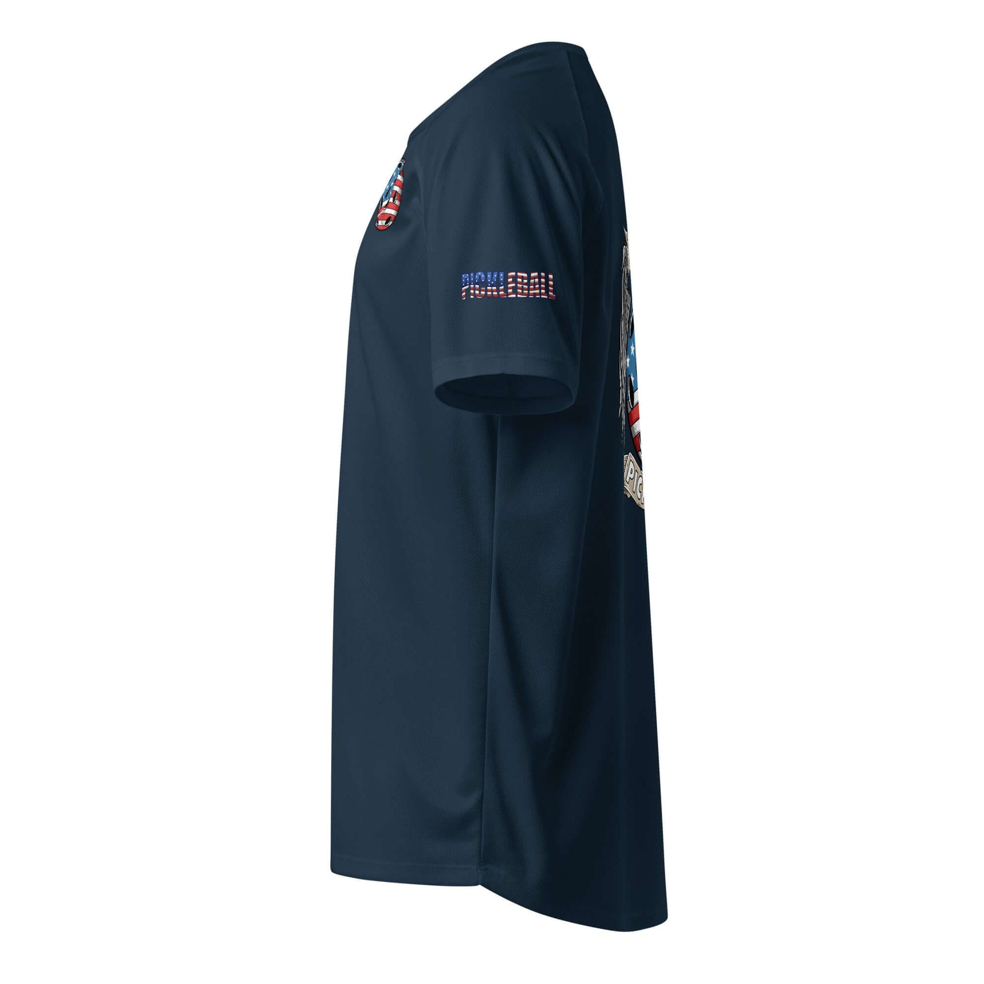 Pickleball Ultimate American Dream Series Unisex Sports Shirt side view, featuring breathable polyester for comfort and performance.
