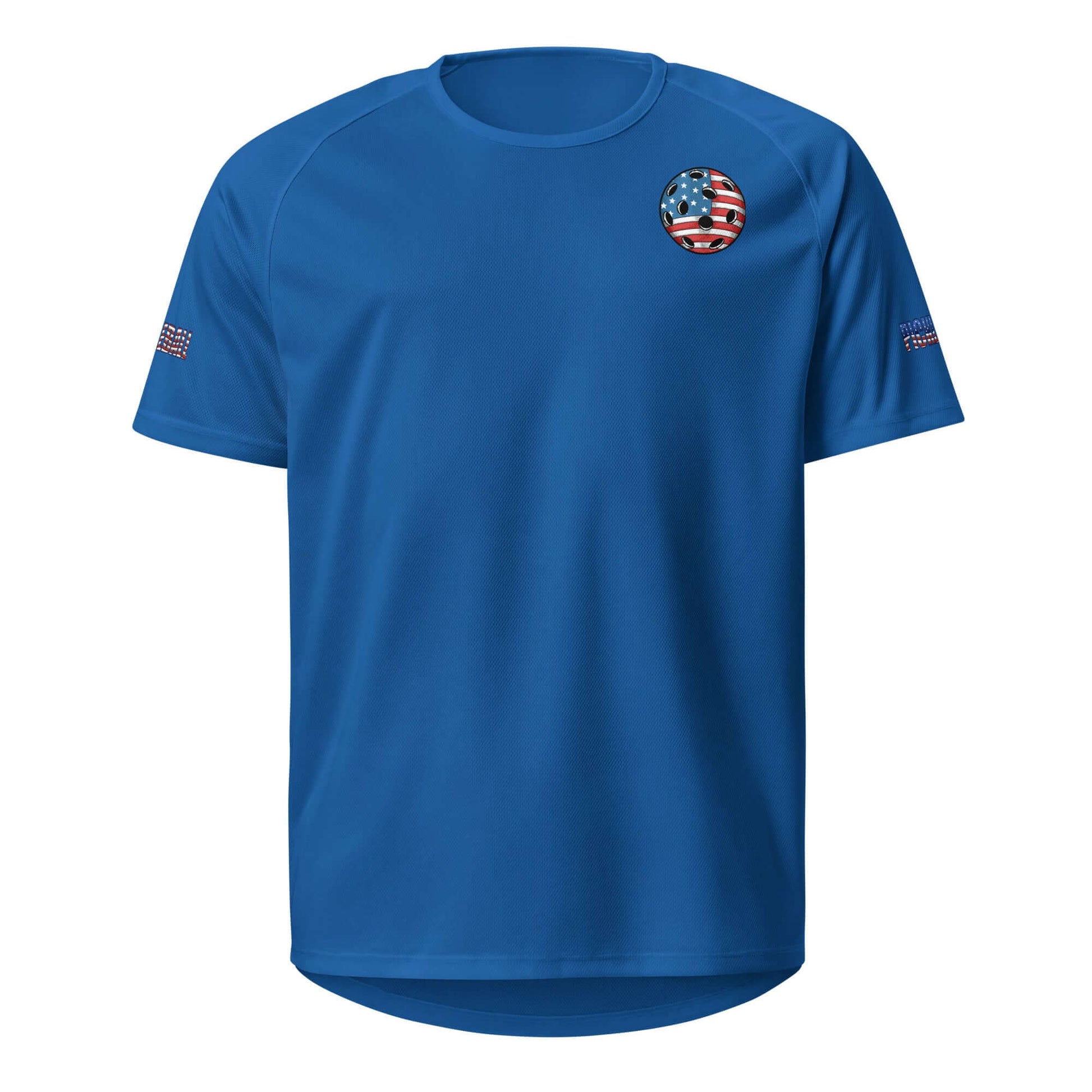 Blue Pickleball Ultimate American Dream Series Unisex Dry Fit Sports Shirt with USA flag logo, moisture-wicking fabric