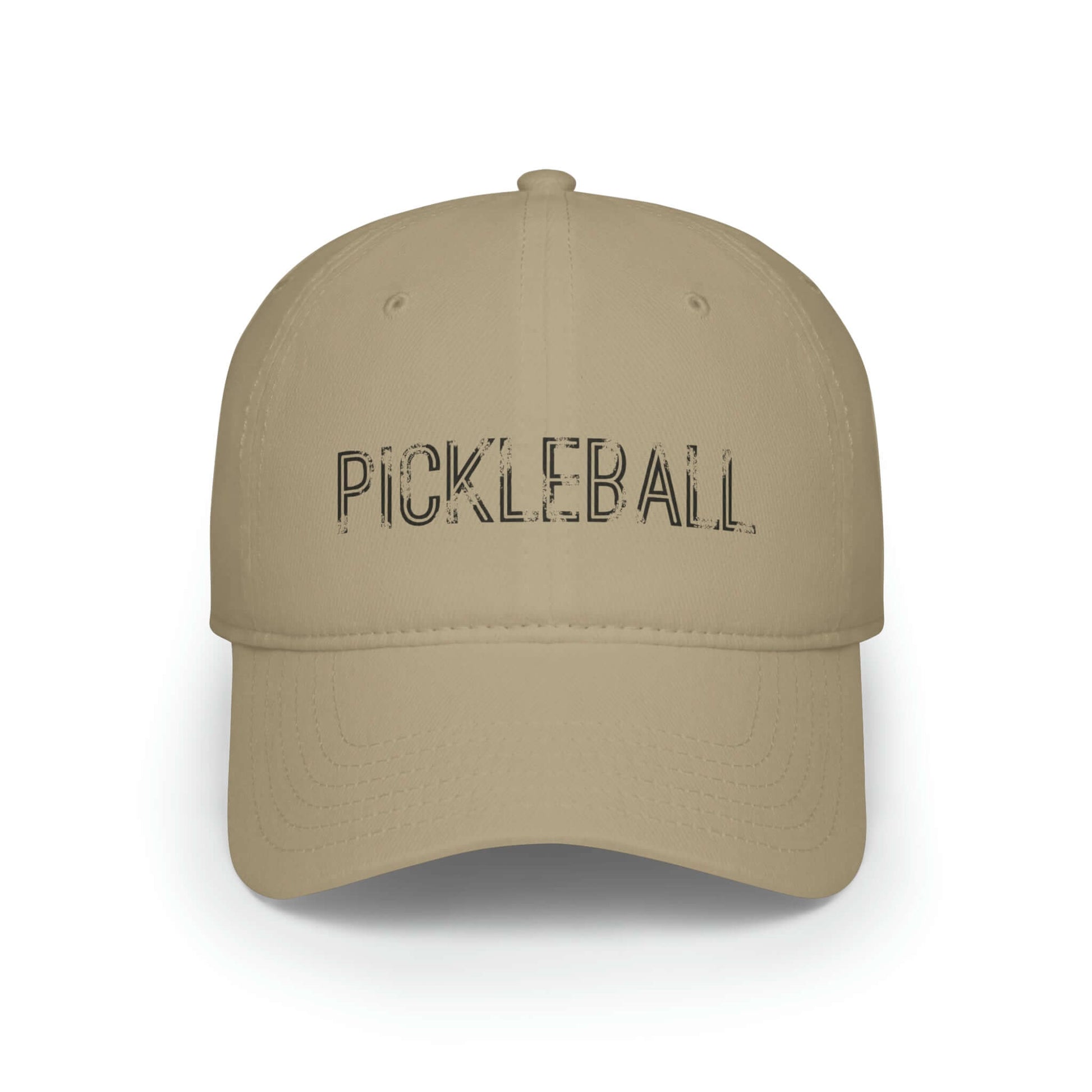 Pickleball Urban Series low profile baseball cap in beige, featuring bold pickleball text design. Perfect for enthusiasts seeking style and comfort.