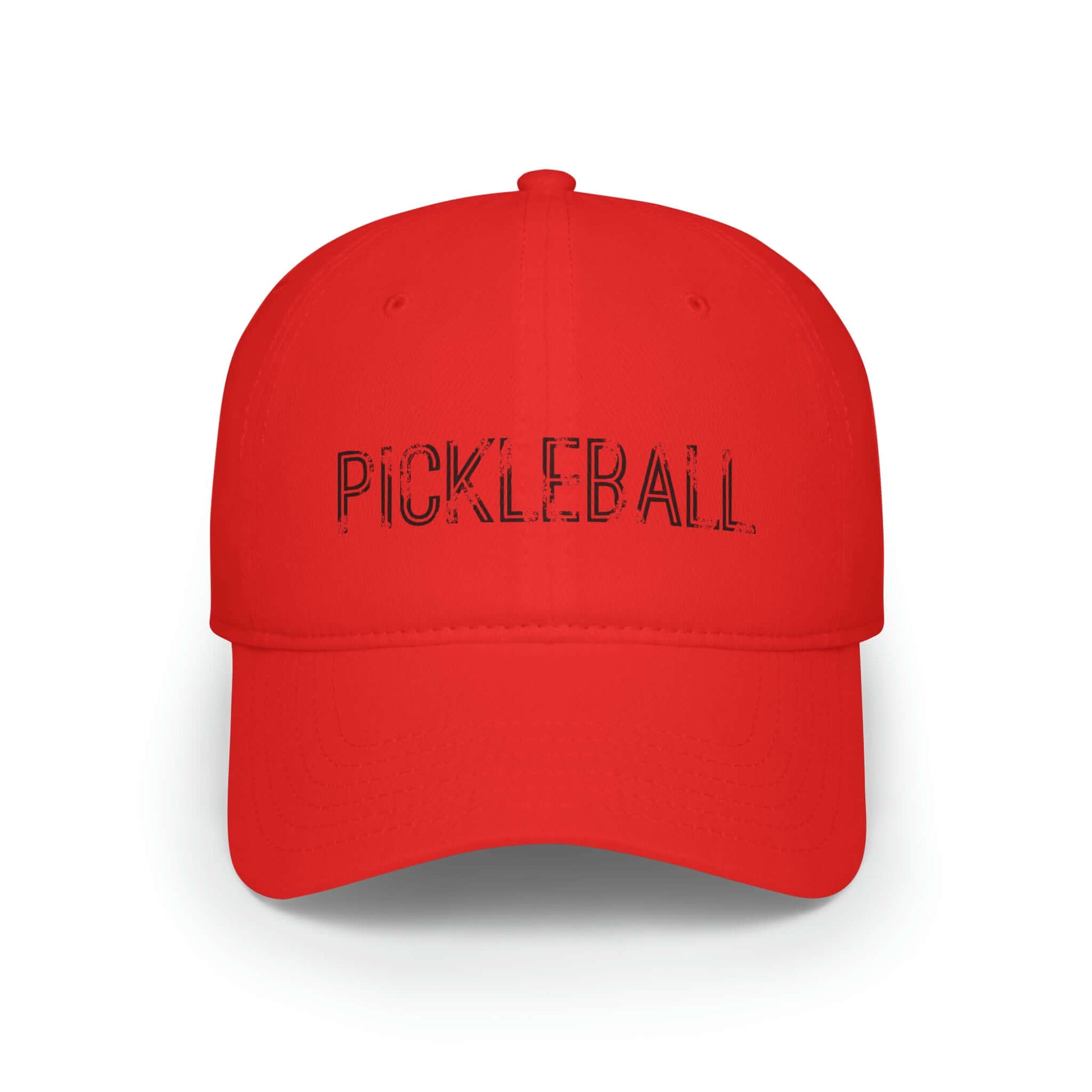 Red Pickleball Urban Series low profile baseball cap with black lettering, perfect for stylish pickleball enthusiasts.