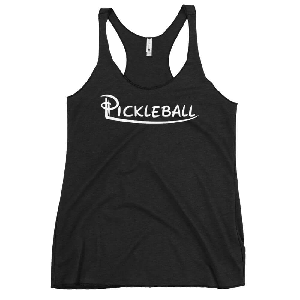 "Women's racerback tank top with 'Pickleball' design, part of Serve Up Style Series, combining comfort and sporty elegance."