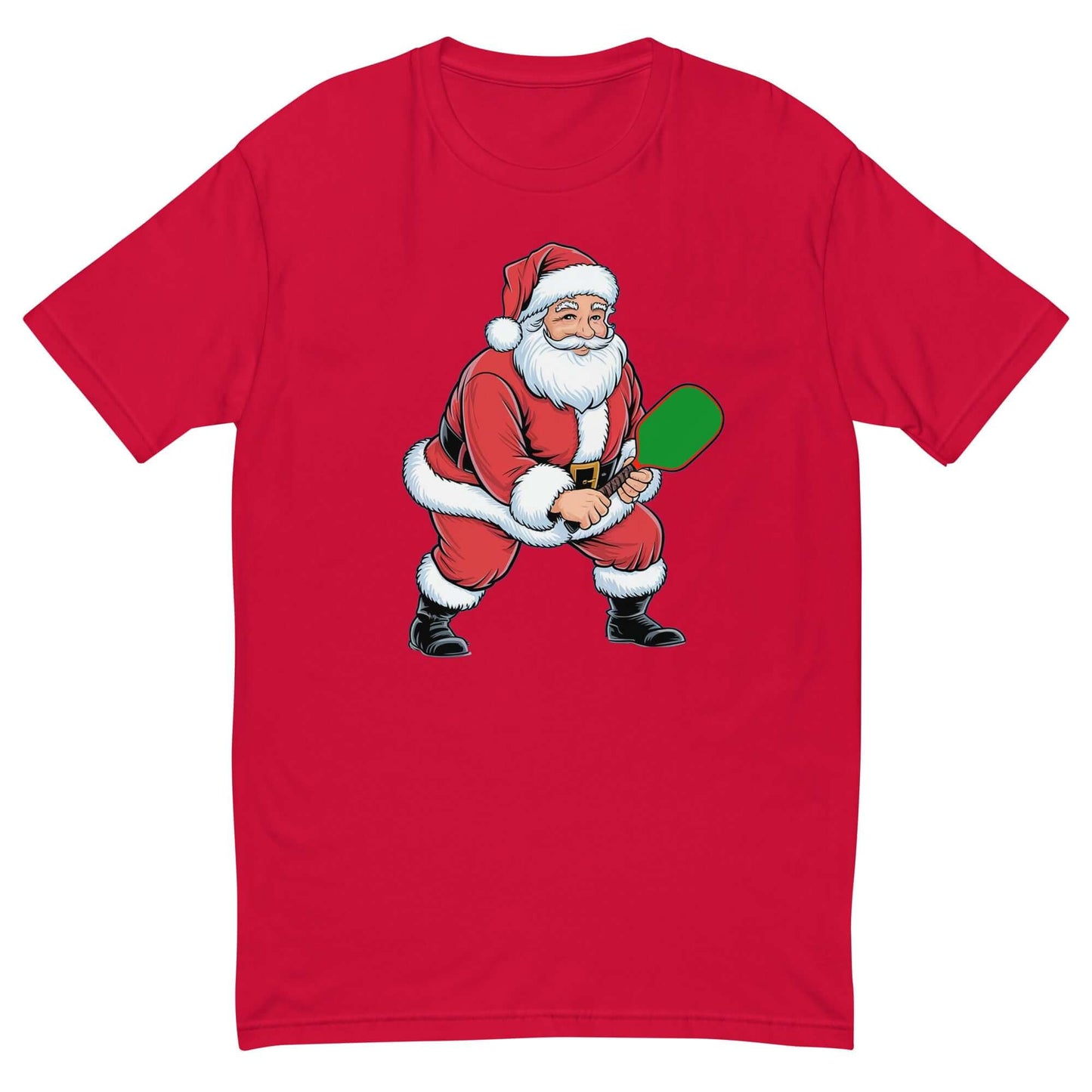 front of Santa's Pickleball Playtime T-Shirt: Festive Fun for Pickleball Fans! (red)