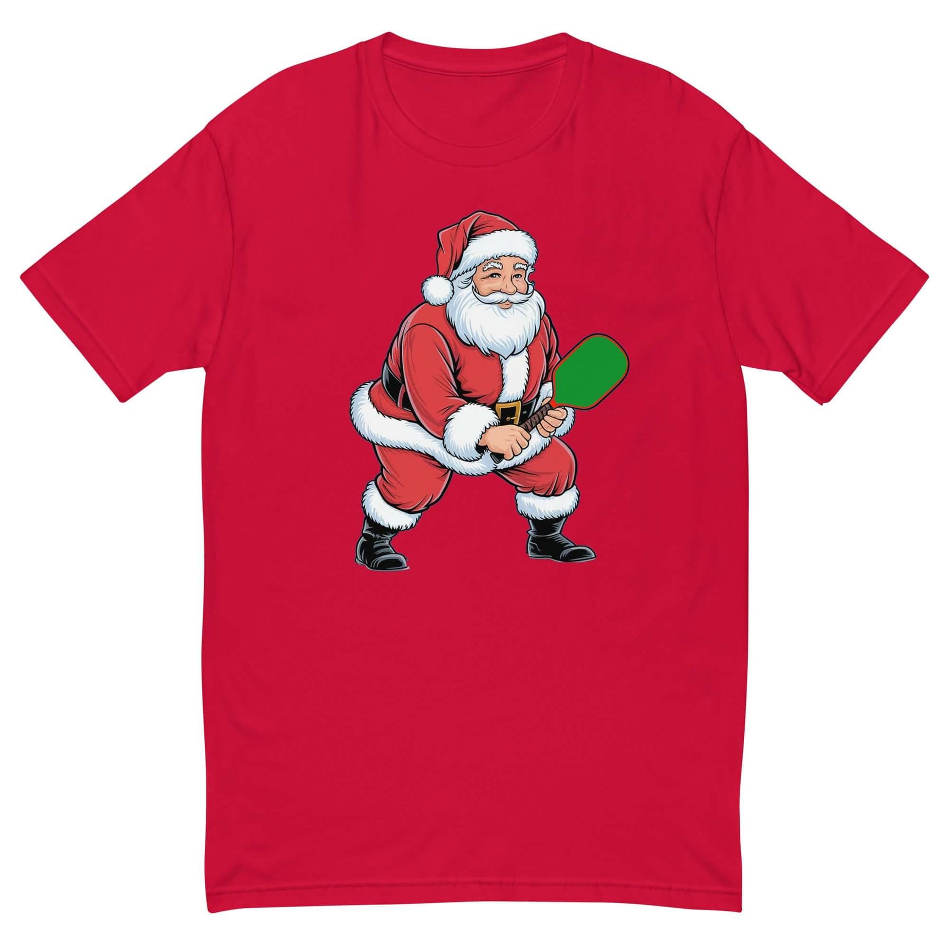 front of Santa's Pickleball Playtime T-Shirt: Festive Fun for Pickleball Fans! (red)