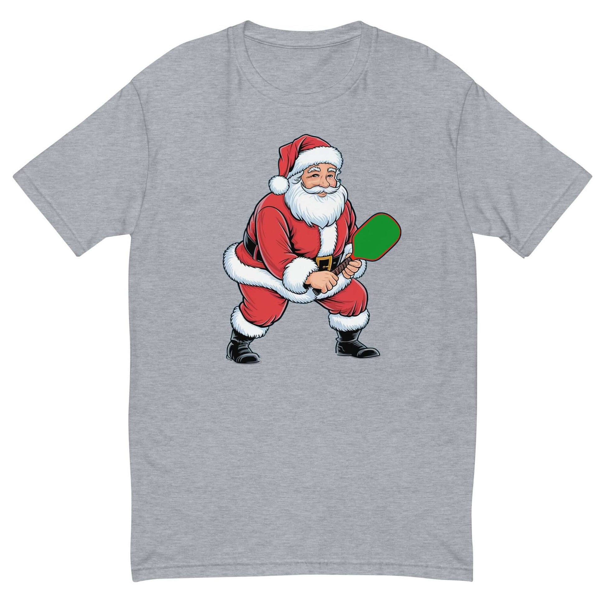 front of Santa's Pickleball Playtime T-Shirt: Festive Fun for Pickleball Fans! (heather grey)