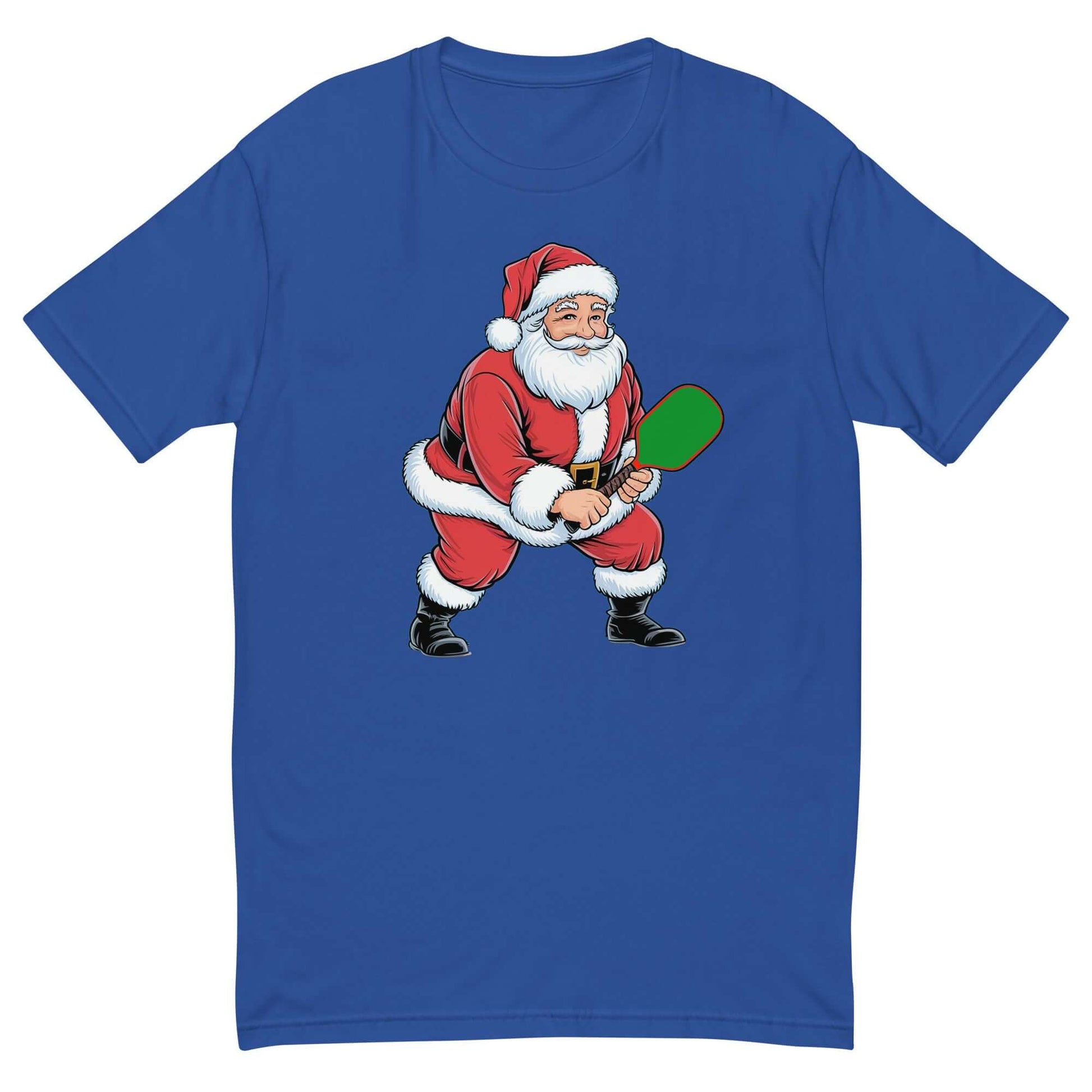 front of Santa's Pickleball Playtime T-Shirt: Festive Fun for Pickleball Fans! (royal)