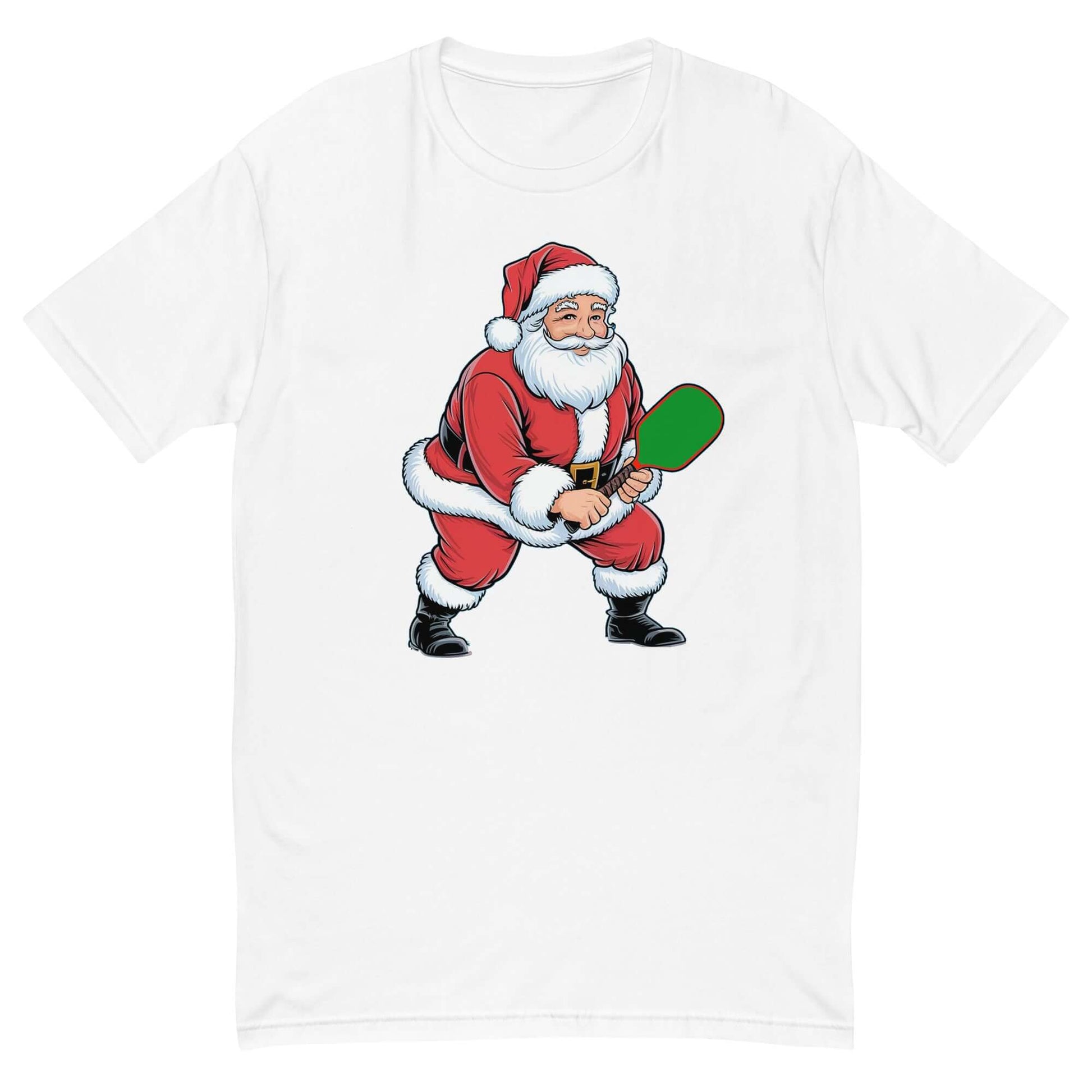 front of Santa's Pickleball Playtime T-Shirt: Festive Fun for Pickleball Fans! (white)