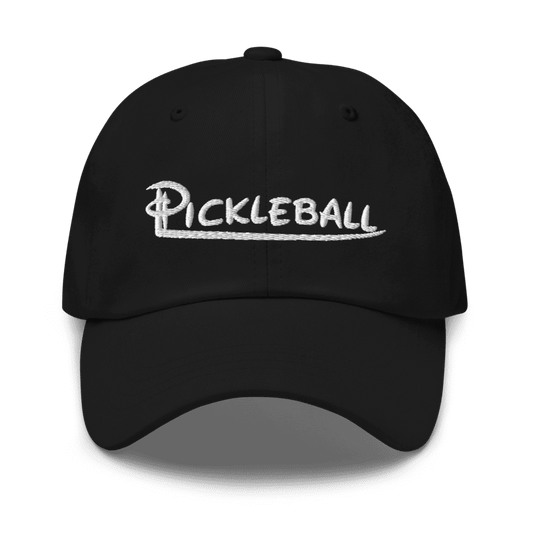 Black pickleball hat with embroidery and adjustable strap for a custom fit.