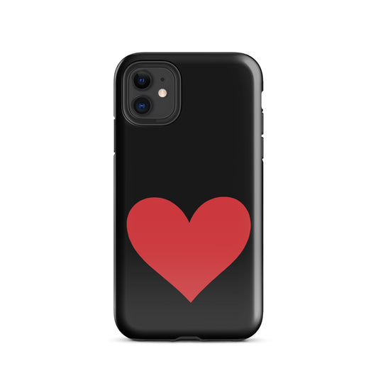 Phone Case for iPhone featuring a bold red heart design on a black background.