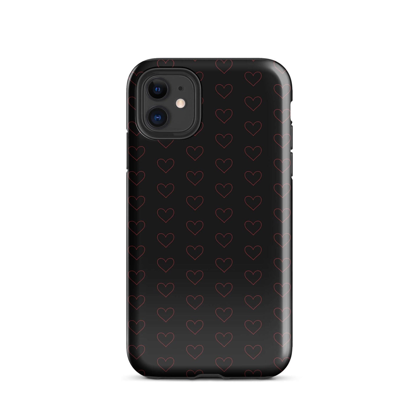 Phone Case for iPhone featuring a stylish crimson heart pattern on a sleek black background.