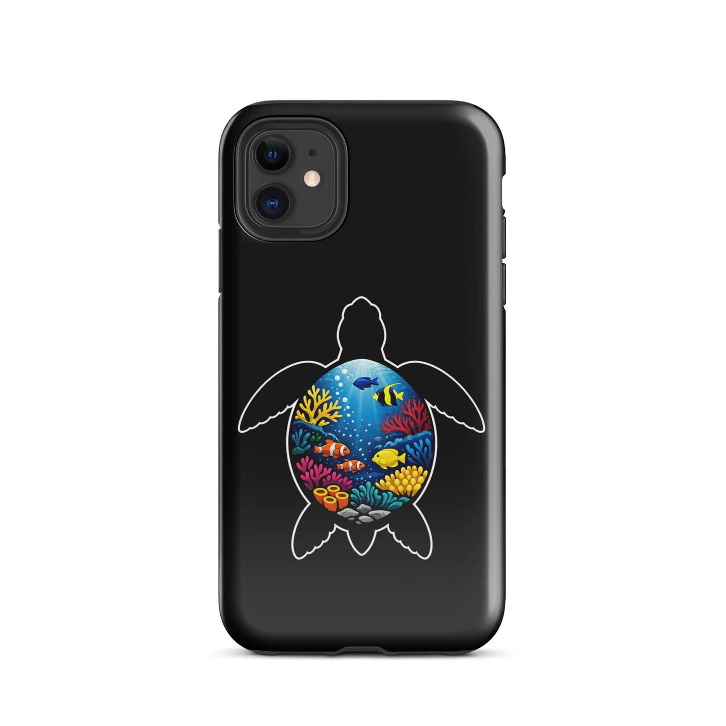 Phone Case for iPhone with vibrant sea turtle reef design and colorful coral illustrations.