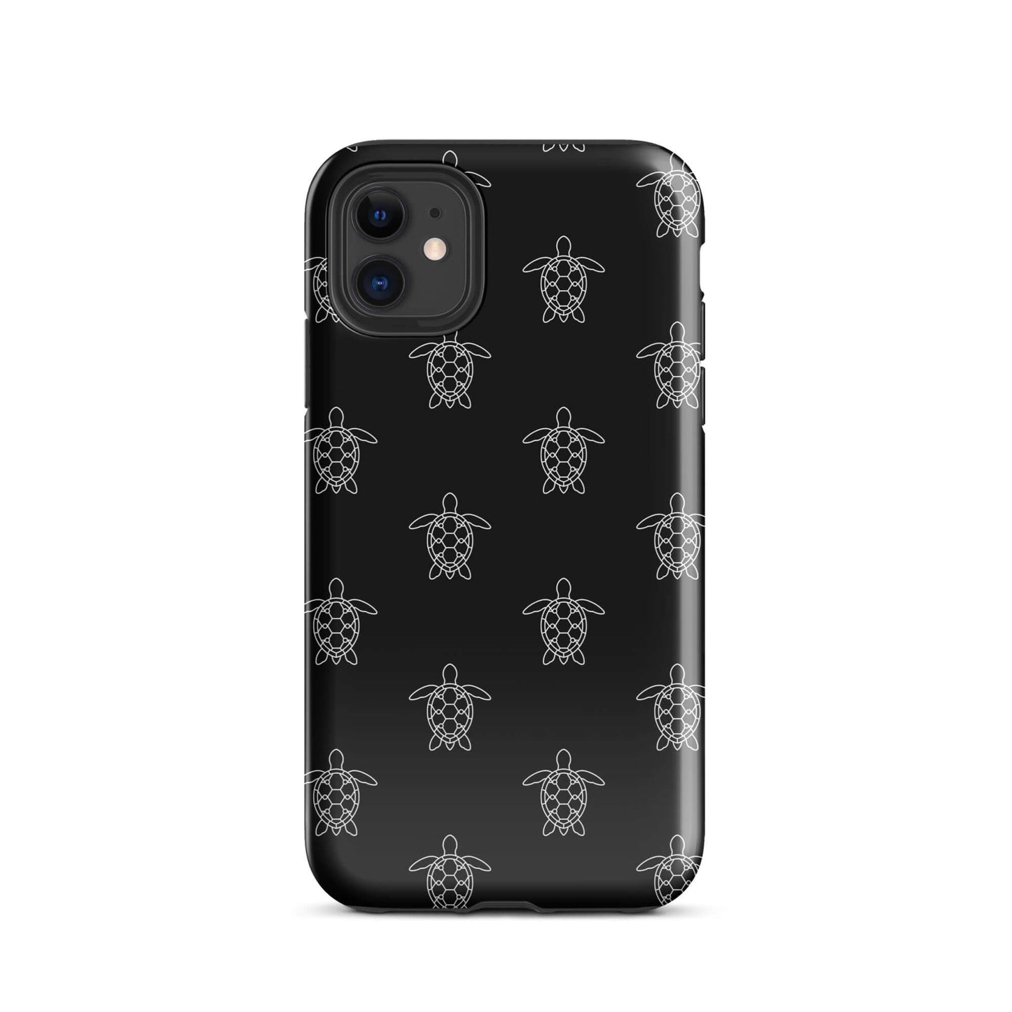 Phone Case for iPhone featuring minimalist sea turtle pattern on a sleek black background.