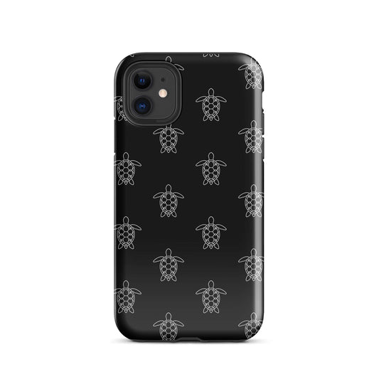 Phone Case for iPhone featuring minimalist sea turtle pattern on a sleek black background.